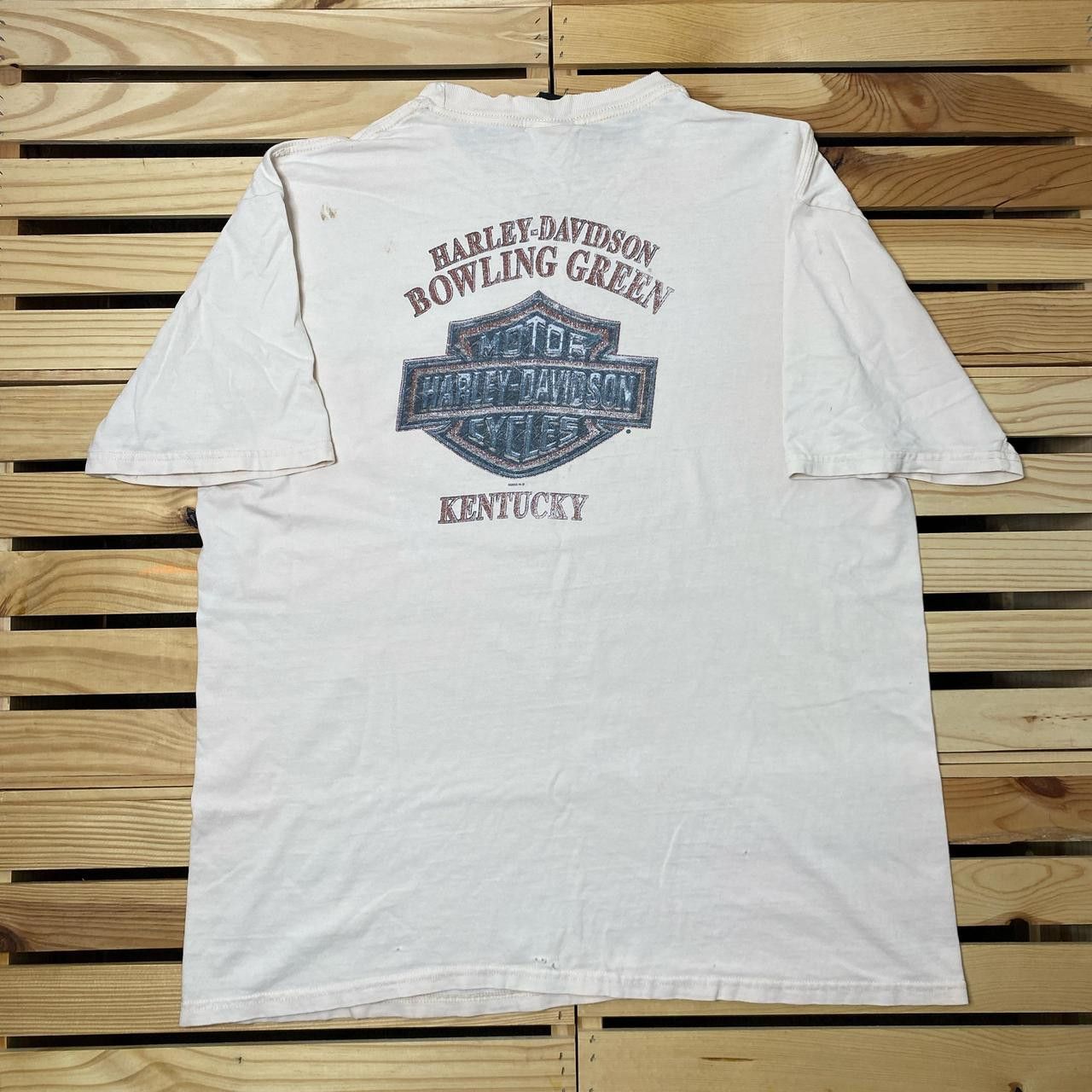 Harley Davidson Harley Davidson KT 2008 Beige Thrashed Biker Tee Size XL Size US XL / EU 56 / 4 - 2 Thumbnail