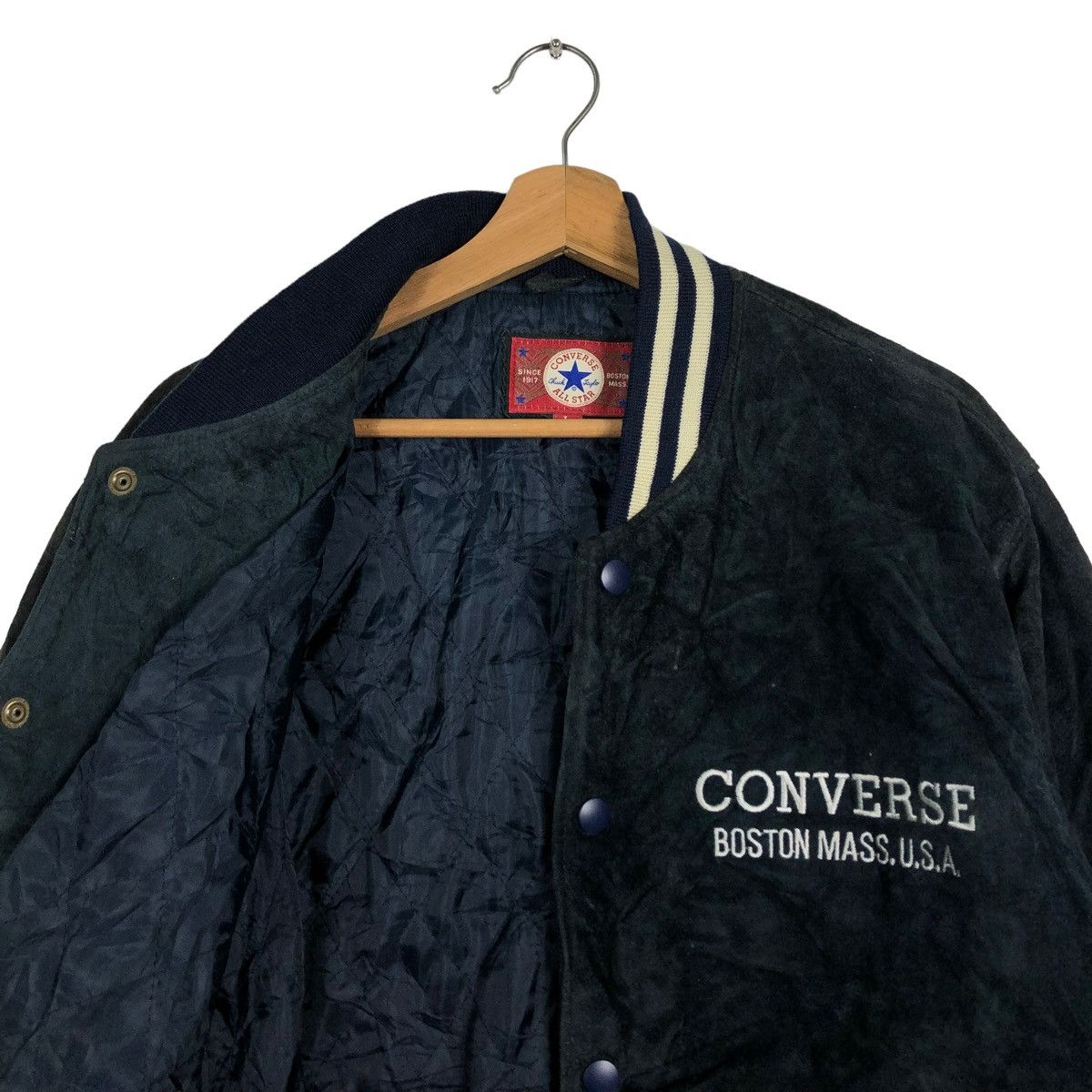 Converse 🔥90’s VTG LEATHER BOMBER JACKET CONVERSE ALL STAR BOSTON Size US L / EU 52-54 / 3 - 9 Thumbnail