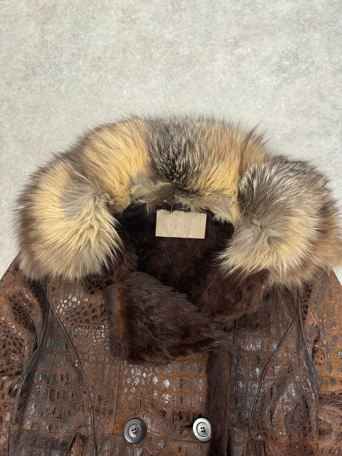 Iceberg 2000s Iceberg Fur Collar Crocodile Brown Leather Buttoned Jacket Size S / US 4 / IT 40 - 5 Thumbnail
