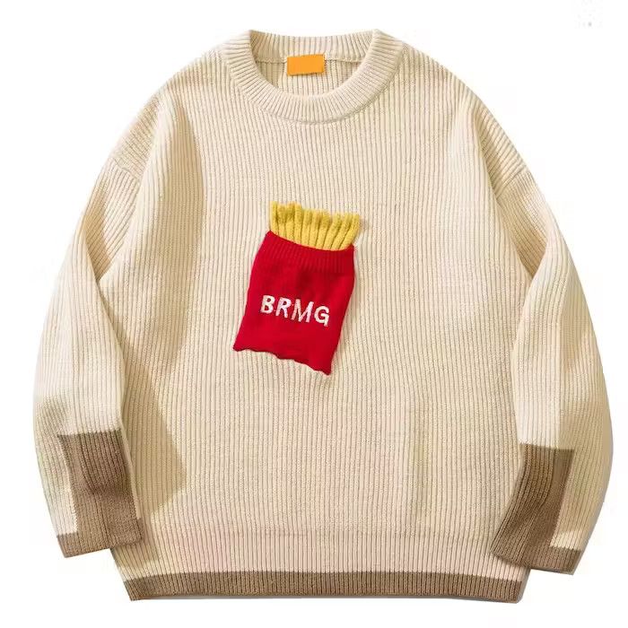 image of Vintage Fashion Punk Sweater With Potato Print in White, Men's (Size Large)
