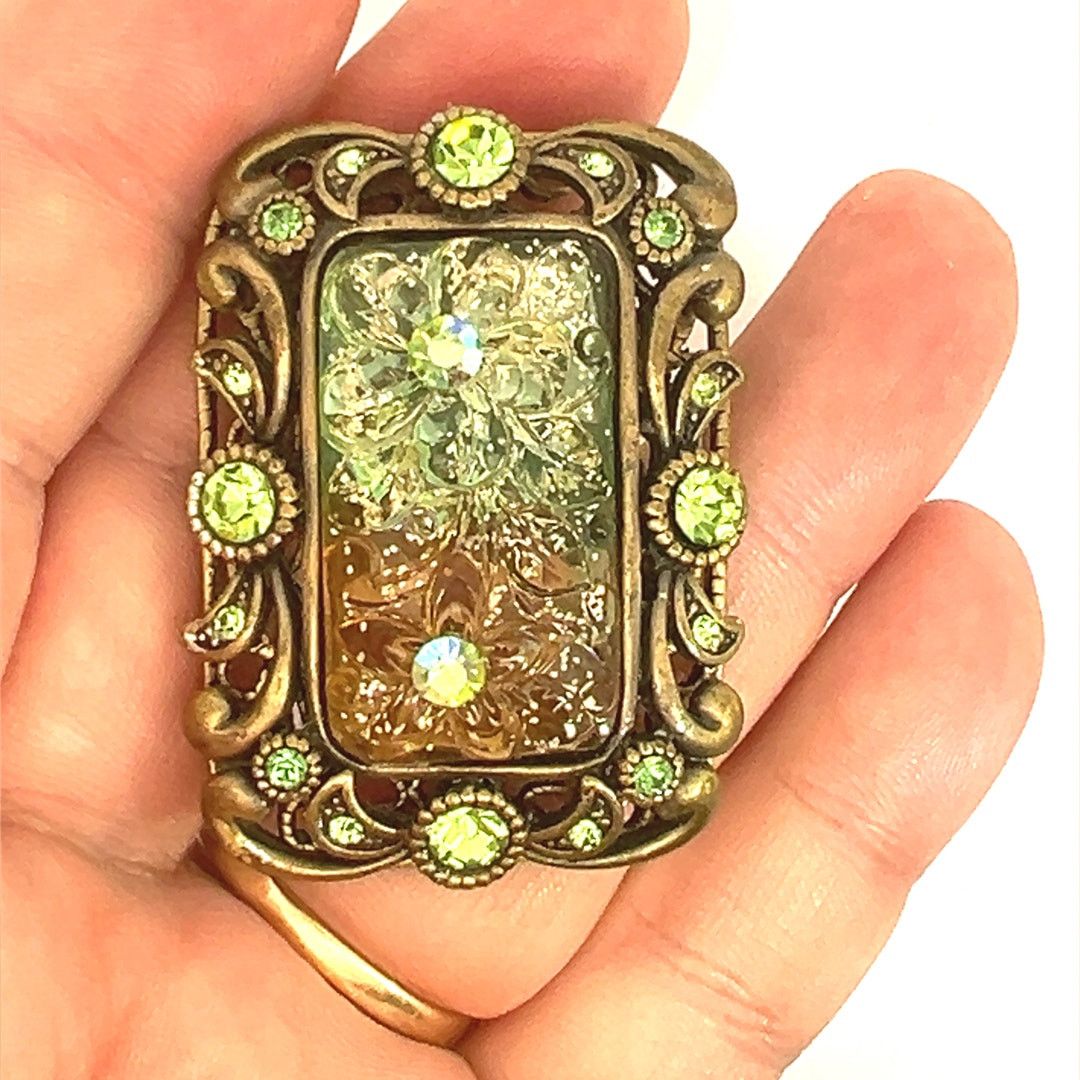 & Other Stories Vintage Green Blue Rhinestone Ring Huge Molded Flower Center Size ONE SIZE - 5 Thumbnail