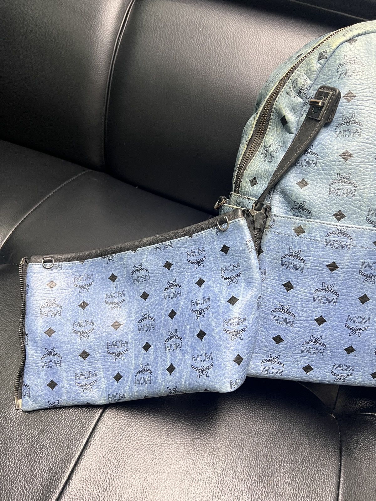 MCM MCM Dusty Blue Monogram Studded Backpack Size ONE SIZE - 8 Thumbnail