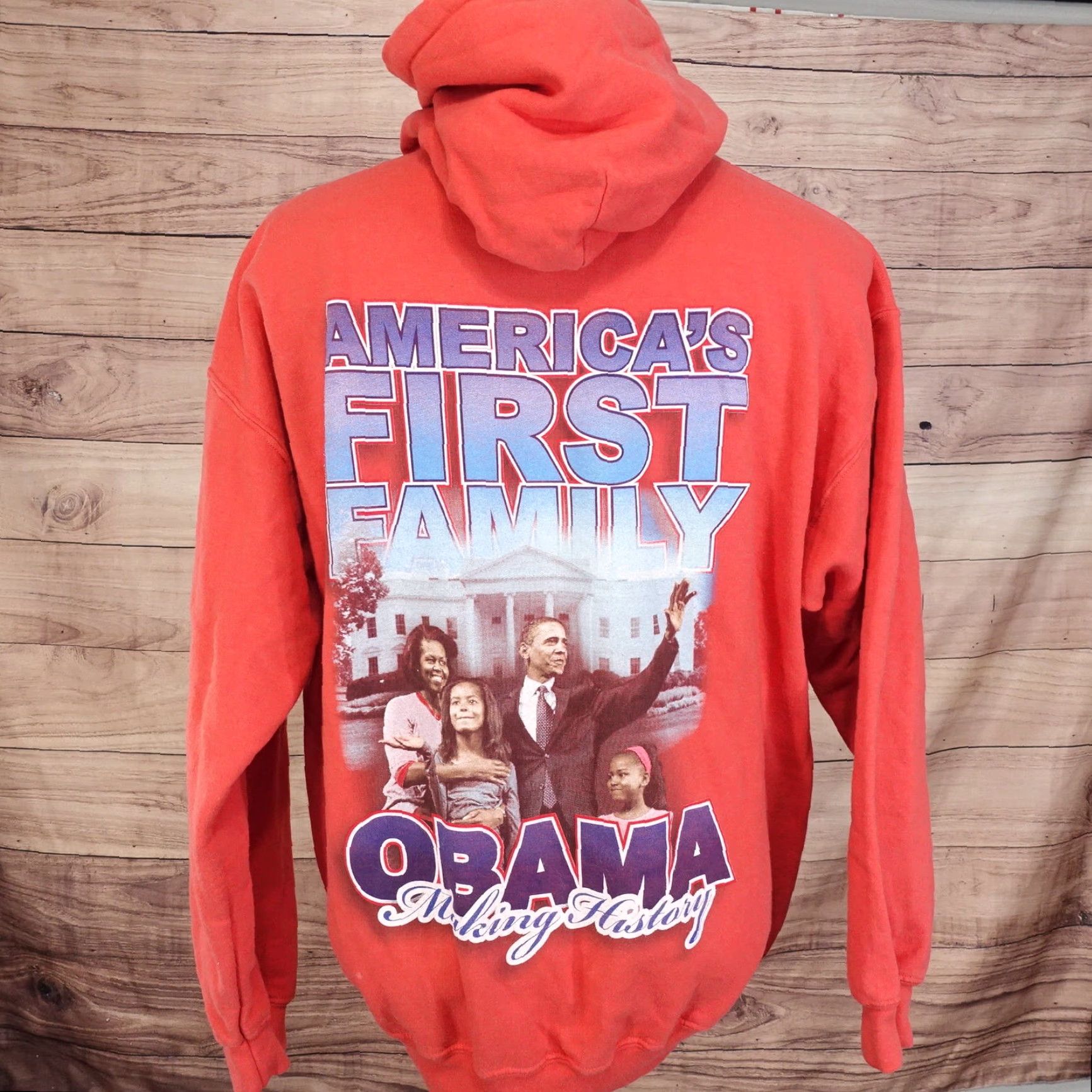 Gildan VINTAGE BARACK OBAMA PULLOVER HOODIE LARGE RED 00s Y2K UNISEX ADULTS Size US L / EU 52-54 / 3 - 3 Thumbnail