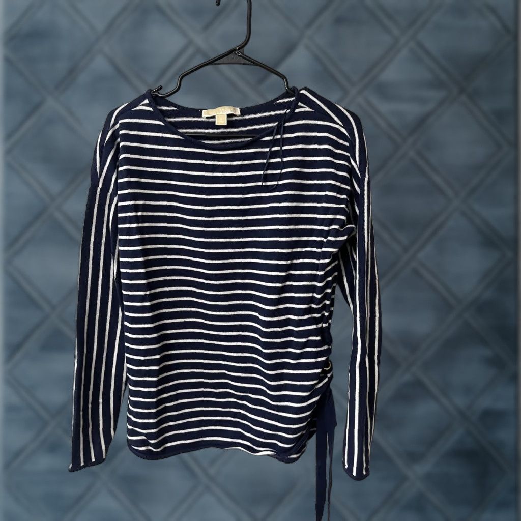 Michael Kors Michael Kors Womens Small Striped Sweater Zip Neck Blue Black White Size S / US 4 / IT 40 - 1 Thumbnail