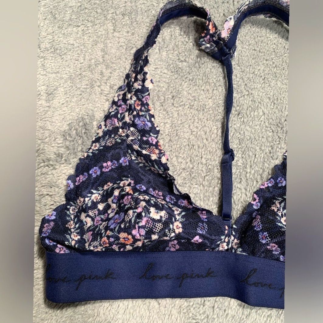 Vintage Victoria's Secret PINK Bralette Blue Floral Lace Bralette S Small Women Slim Lace Bralette Blue Floral - Victoria's Secret Pink Bralette Women S Size ONE SIZE - 2 Thumbnail