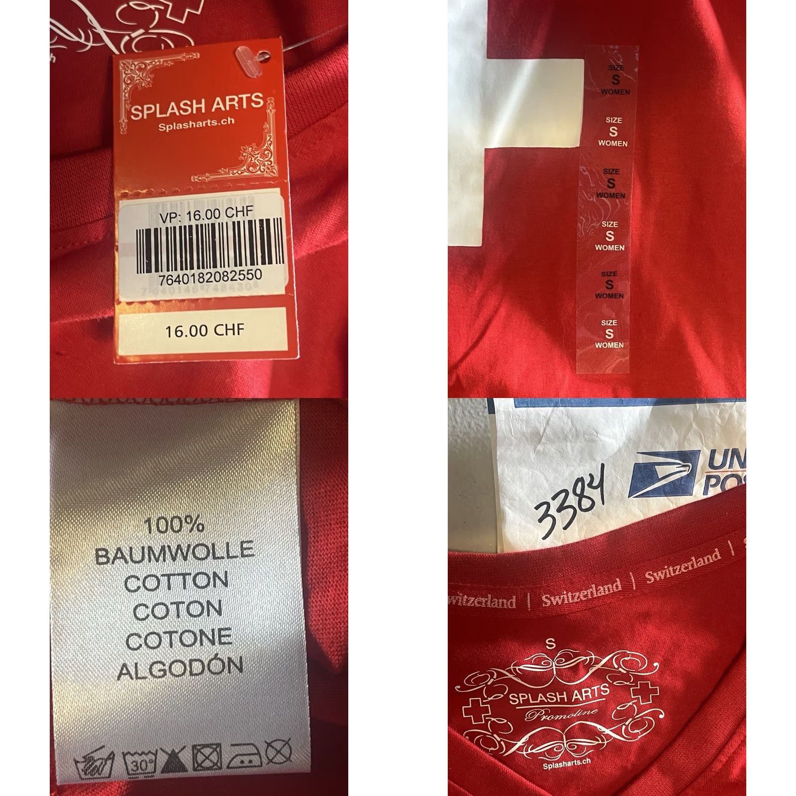 Vintage Splash Arts T-Shirt Woman Red Small V-Neck Short Sleeve Cotton Canvas NWT Promoline Cross Country Switzerland Size S / US 4 / IT 40 - 8 Thumbnail