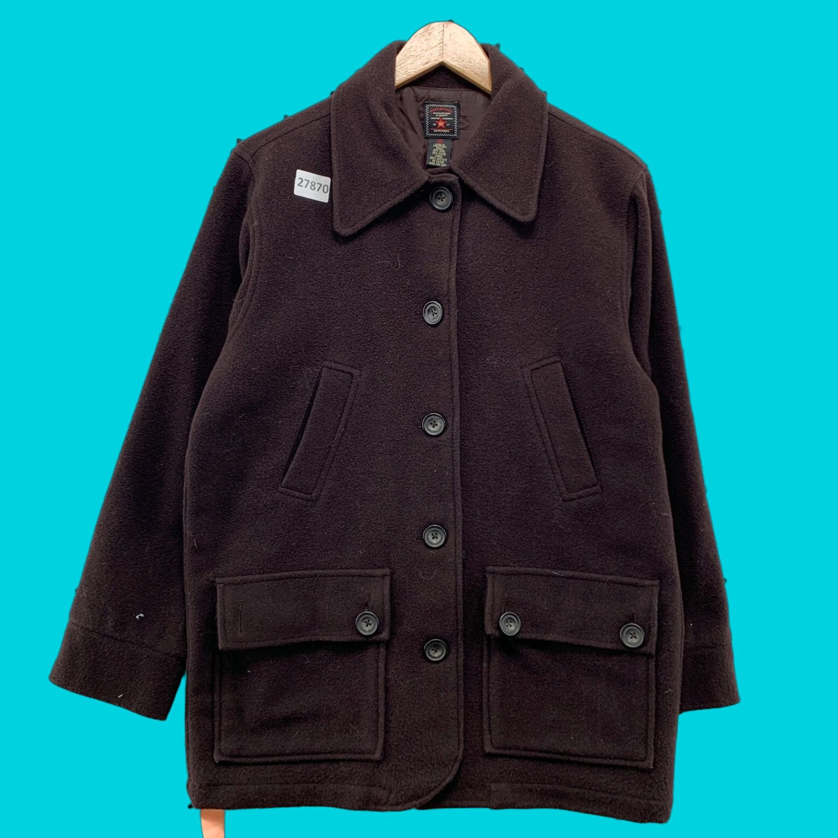 American Eagle Outfitters American Eagle Wool Coat Womens Small Brown Jacket Women's Wool Coat Pea Coat Collared 21.5X29.5 Regular Size Type: Regular Size S / US 4 / IT 40 - 1 Thumbnail