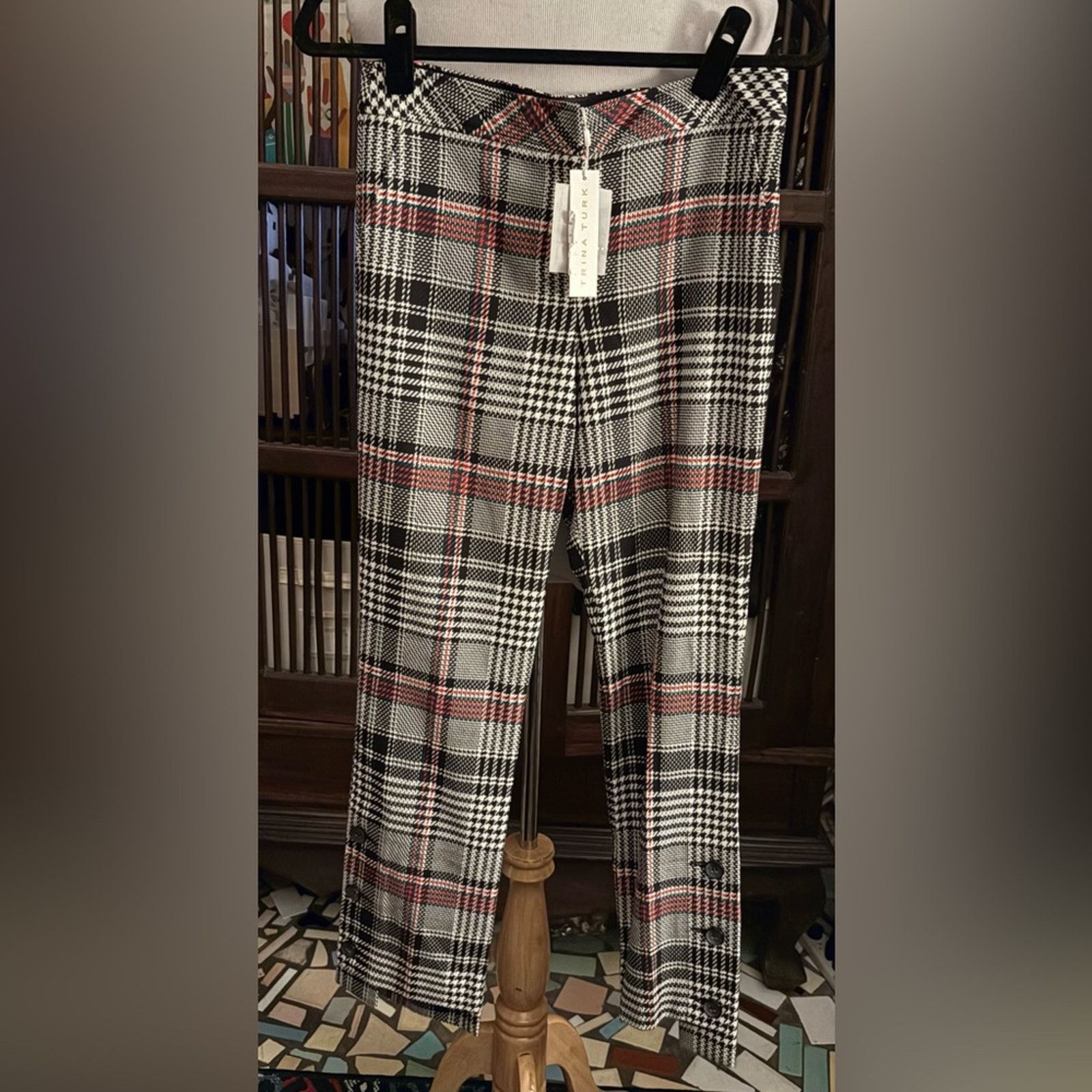 Trina Turk Nwt-TRINA TURK-Churchill Plaid Steph Hem Pants-Sz 0 Size 22" - 3 Thumbnail