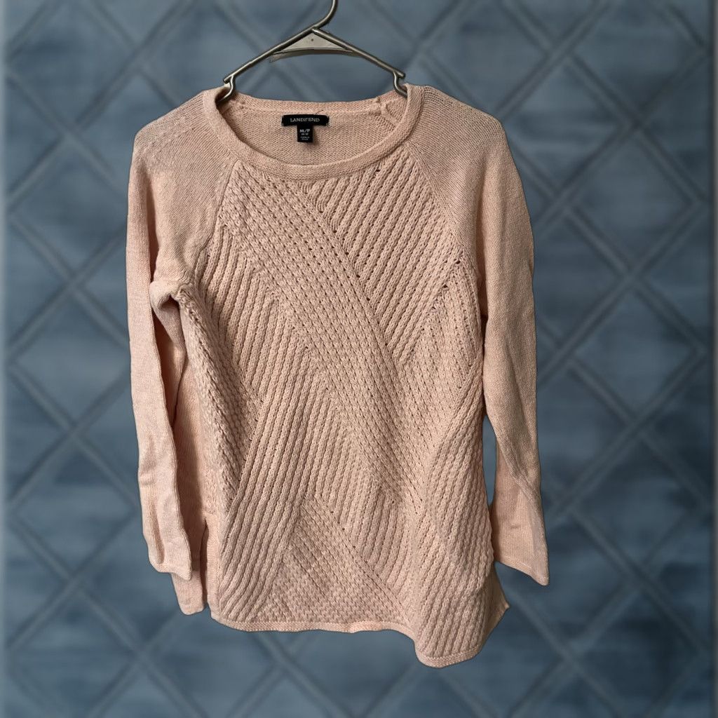 Lands' End Lands' End Women's Soft Pink Cable Knit Long Sleeve Pullover Sweater Size M/P Size M / US 6-8 / IT 42-44 - 1 Thumbnail