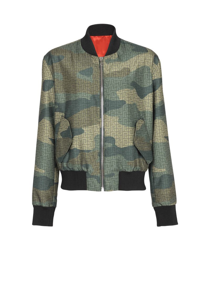 Balmain o1mt1gz0126 Camouflage Shantung Bomber Jacket Military Green Size US L / EU 52-54 / 3 - 1 Thumbnail