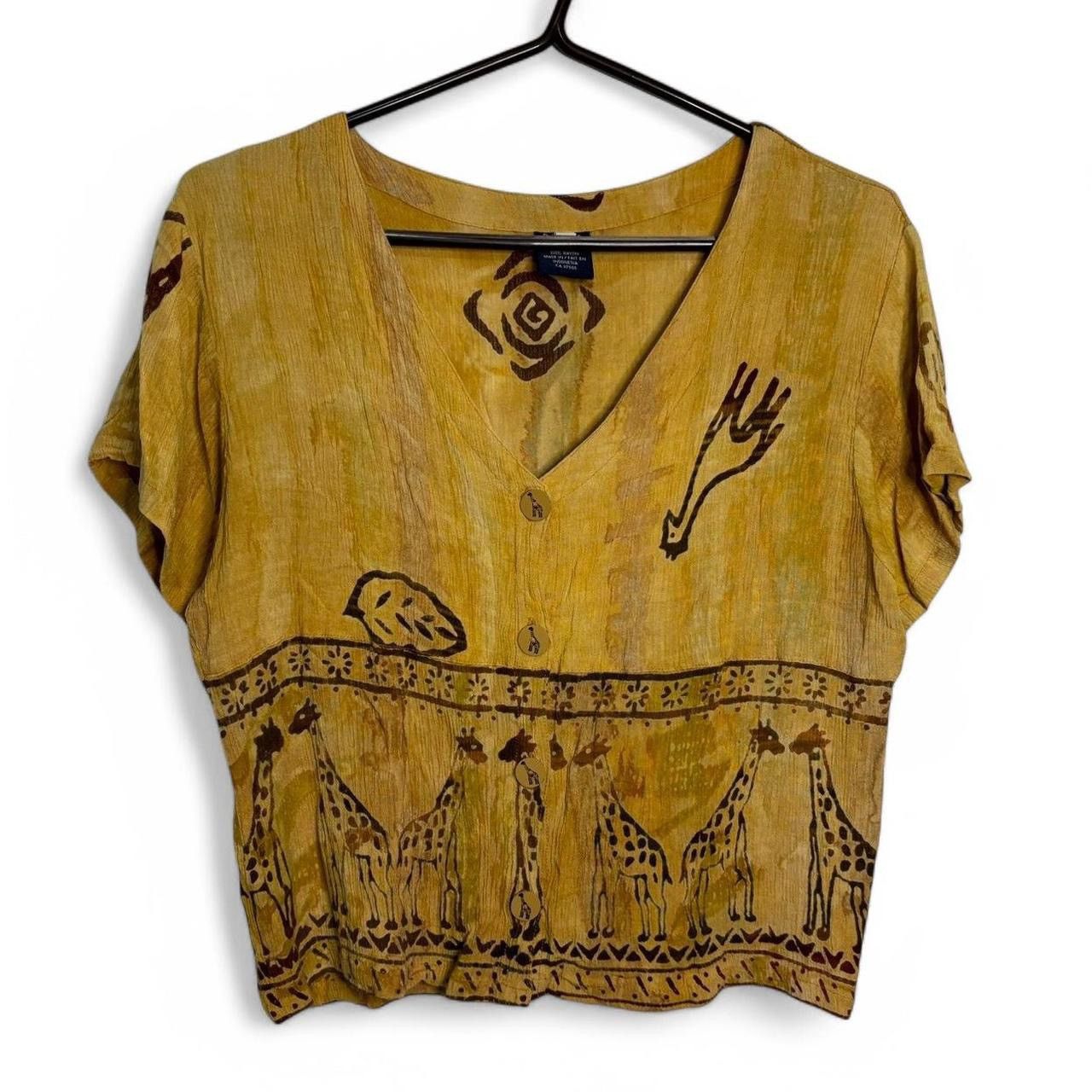 Vintage Vintage Yellow Giraffe Cropped Flowy Button-Up Shirt Size M / US 6-8 / IT 42-44 - 1 Thumbnail