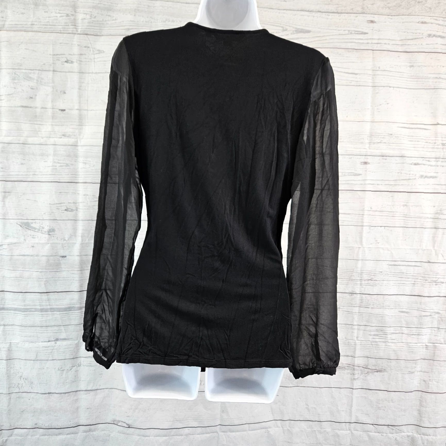 Boden Boden Blouse Womens Faux Wrap Top 10 Black Long Sleeve V-Neck Sheer Viscose Blend Size L / US 10 / IT 46 - 4 Thumbnail