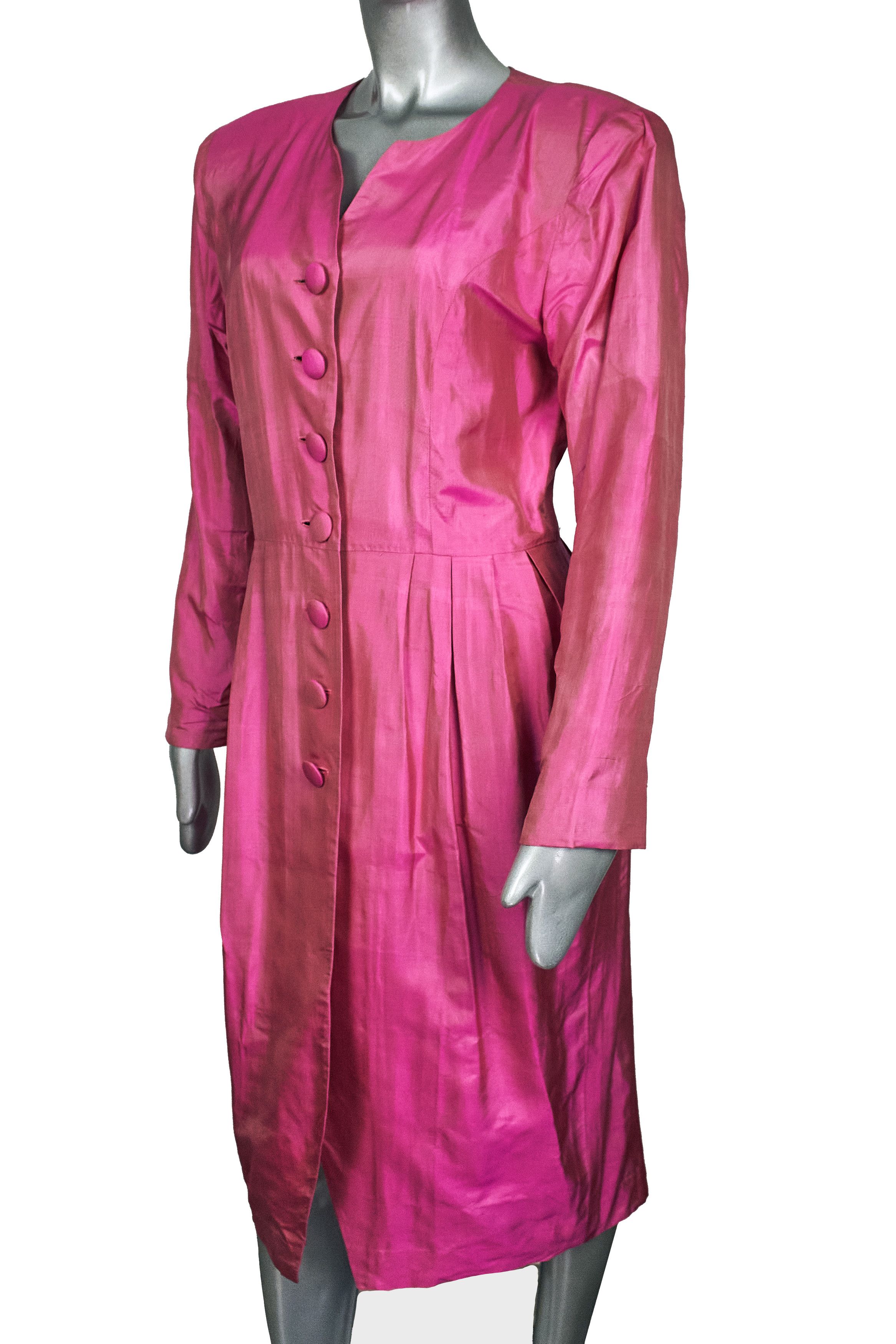 Vintage Vintage 80s Pink Silk Dress With Belt Size M / US 6-8 / IT 42-44 - 6 Thumbnail