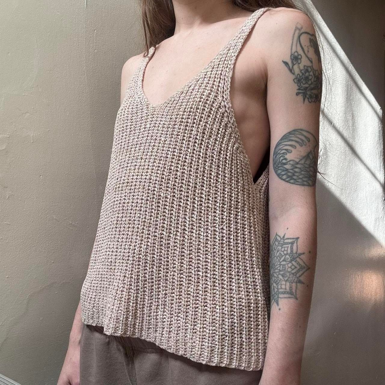 Vintage 8 Red Butterflies Beige Knit Sweater Tank Boho Bohemian Size S / US 4 / IT 40 - 2 Thumbnail