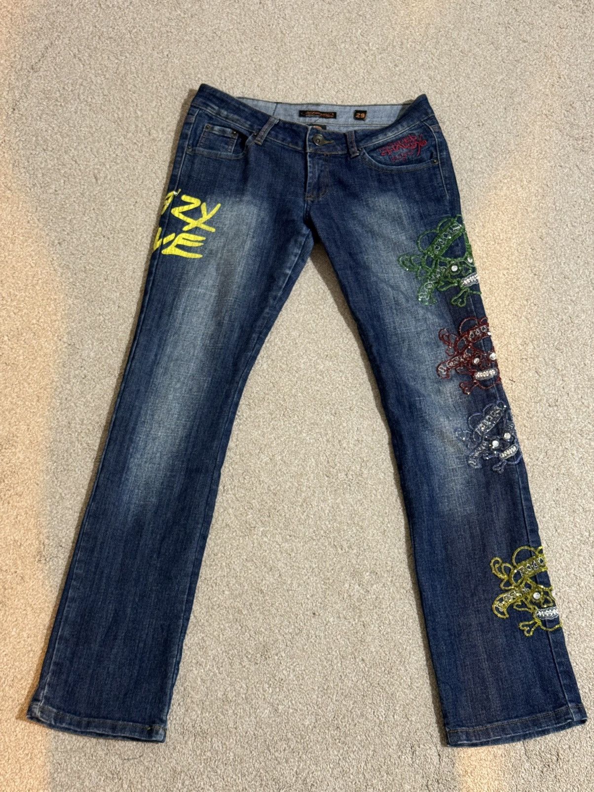 Ed Hardy × Vintage Vintage and Y2K Women’s Ed Hardy Embroidered Low Rise Jeans Size 29" - 1 Thumbnail