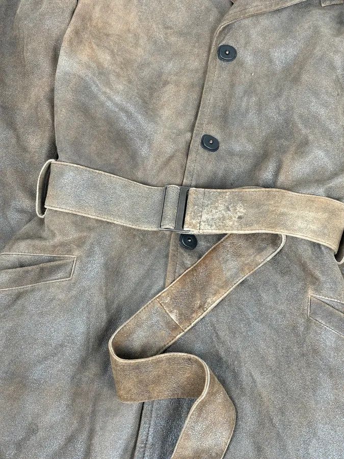 Emporio Armani AW2003 Emporio Armani Brown Eroded Leather Belted Trench Coat Size S / US 4 / IT 40 - 6 Thumbnail