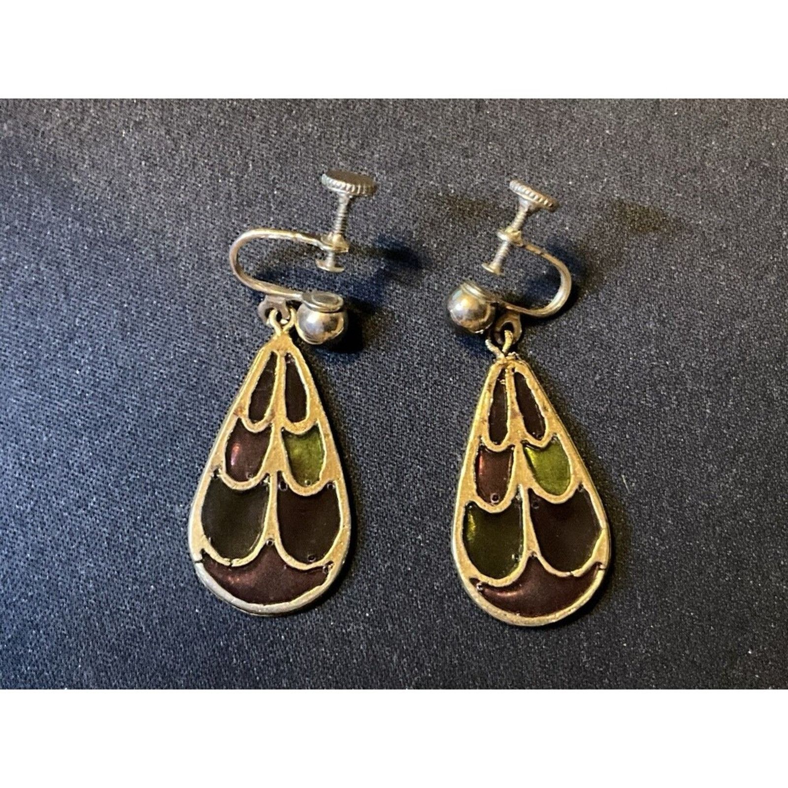 Other Vintage Stained Glass Screw Back Dangle Earrings Size ONE SIZE - 2 Thumbnail