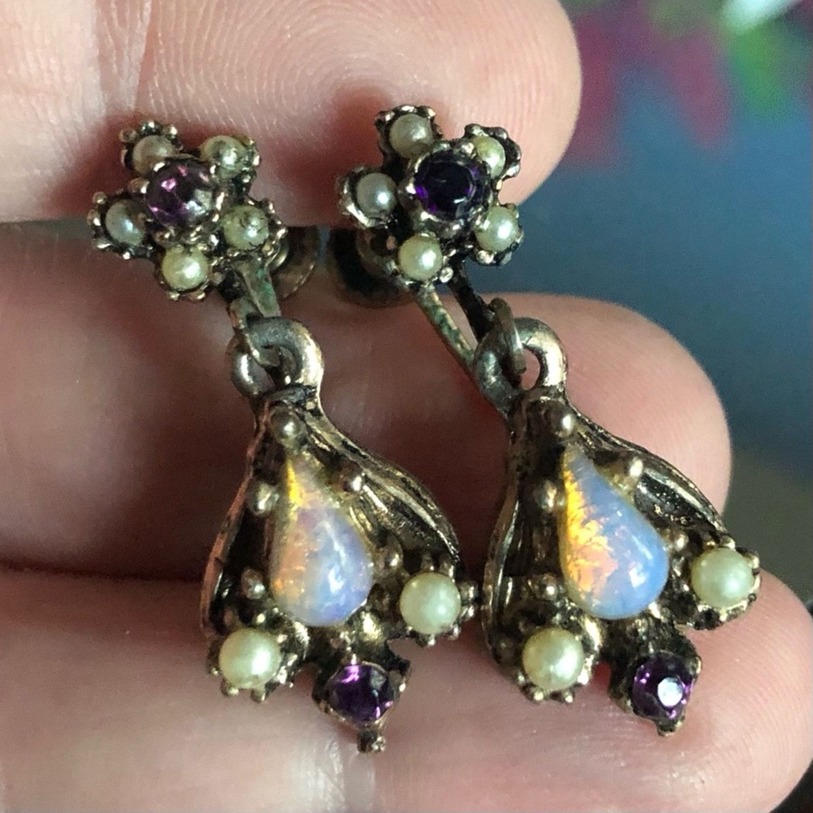 Other Antique teardrop opalite amethyst mini pearl earrings Size ONE SIZE - 1 Thumbnail
