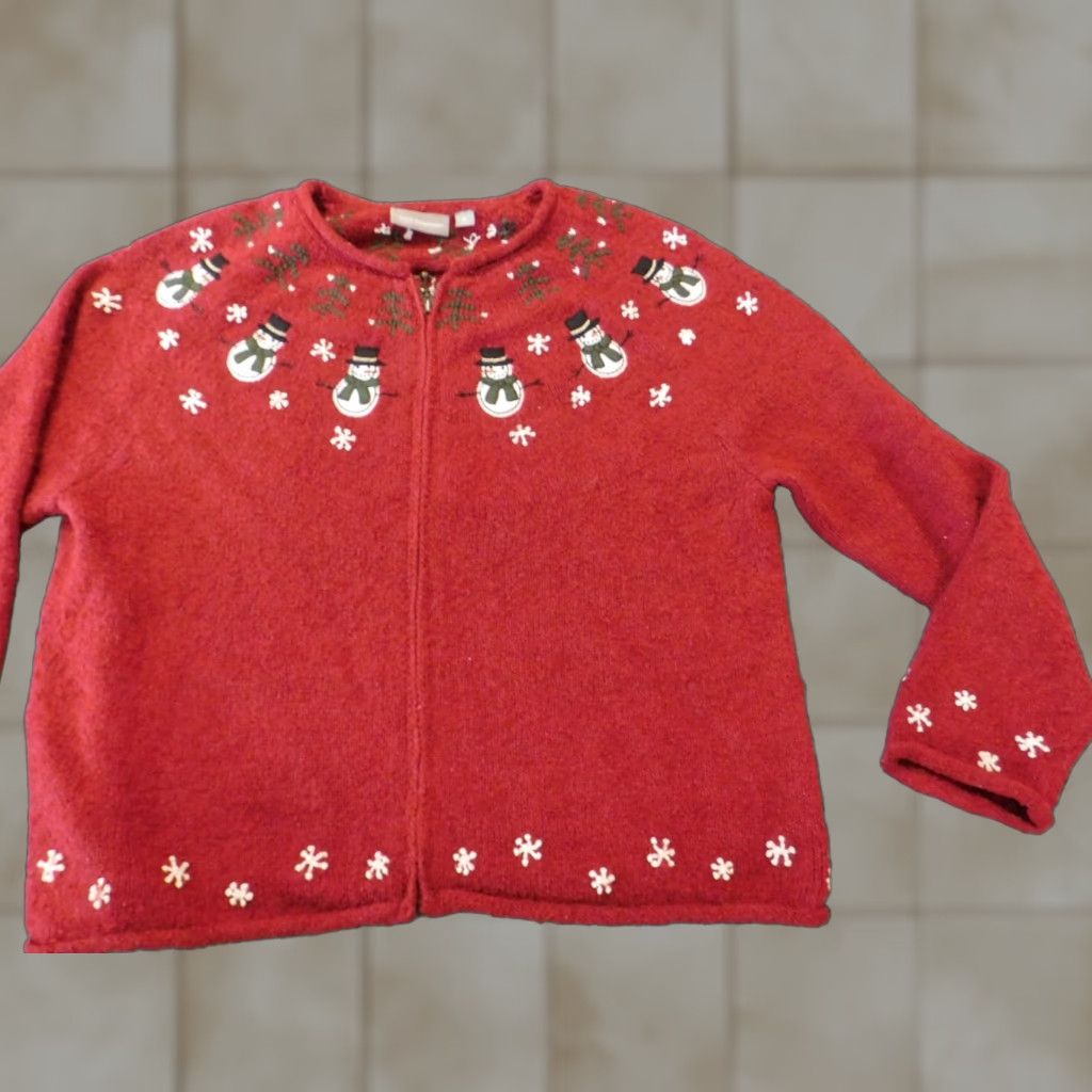 Croft & Barrow Croft & Barrow Womens Sweater Cardigan Full Zip Christmas Red Petite PL Balloon Sleeve SilК Crew Neck Wool Silk Acrylic Knit Button Vintage No Size L / US 10 / IT 46 - 1 Thumbnail