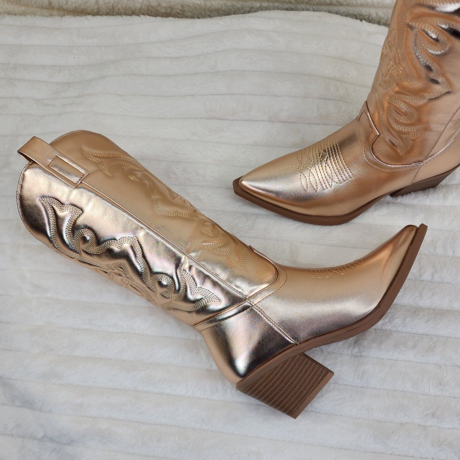 Other Disco Cowgirl Metallic Rose Gold Cowboy Knee Boots Western B Size US 7 / IT 37 - 7 Thumbnail