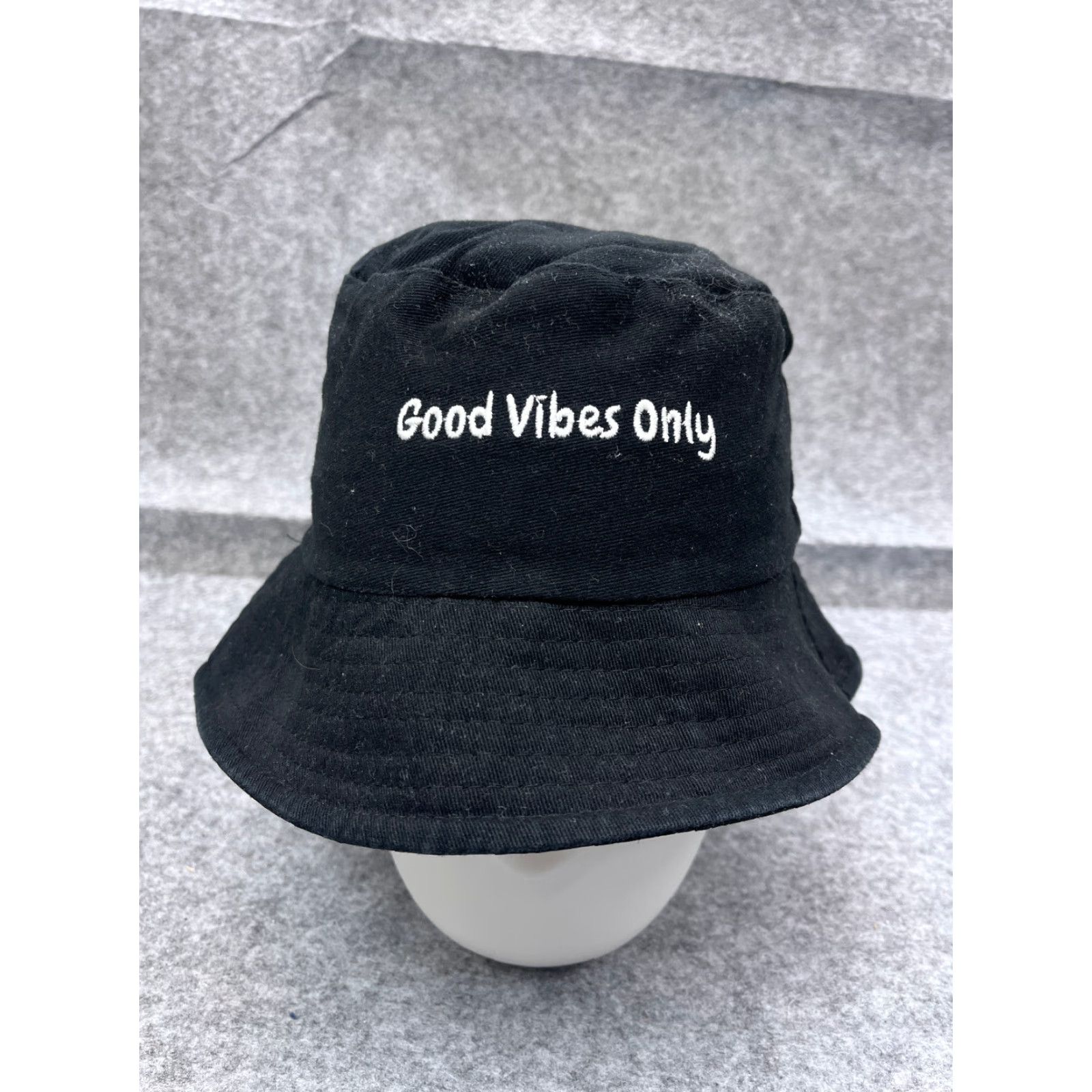 Vintage Good Vibes Only Bucket Hat Adult One Size Black Cotton Poleyster Reversible Size ONE SIZE - 2 Thumbnail