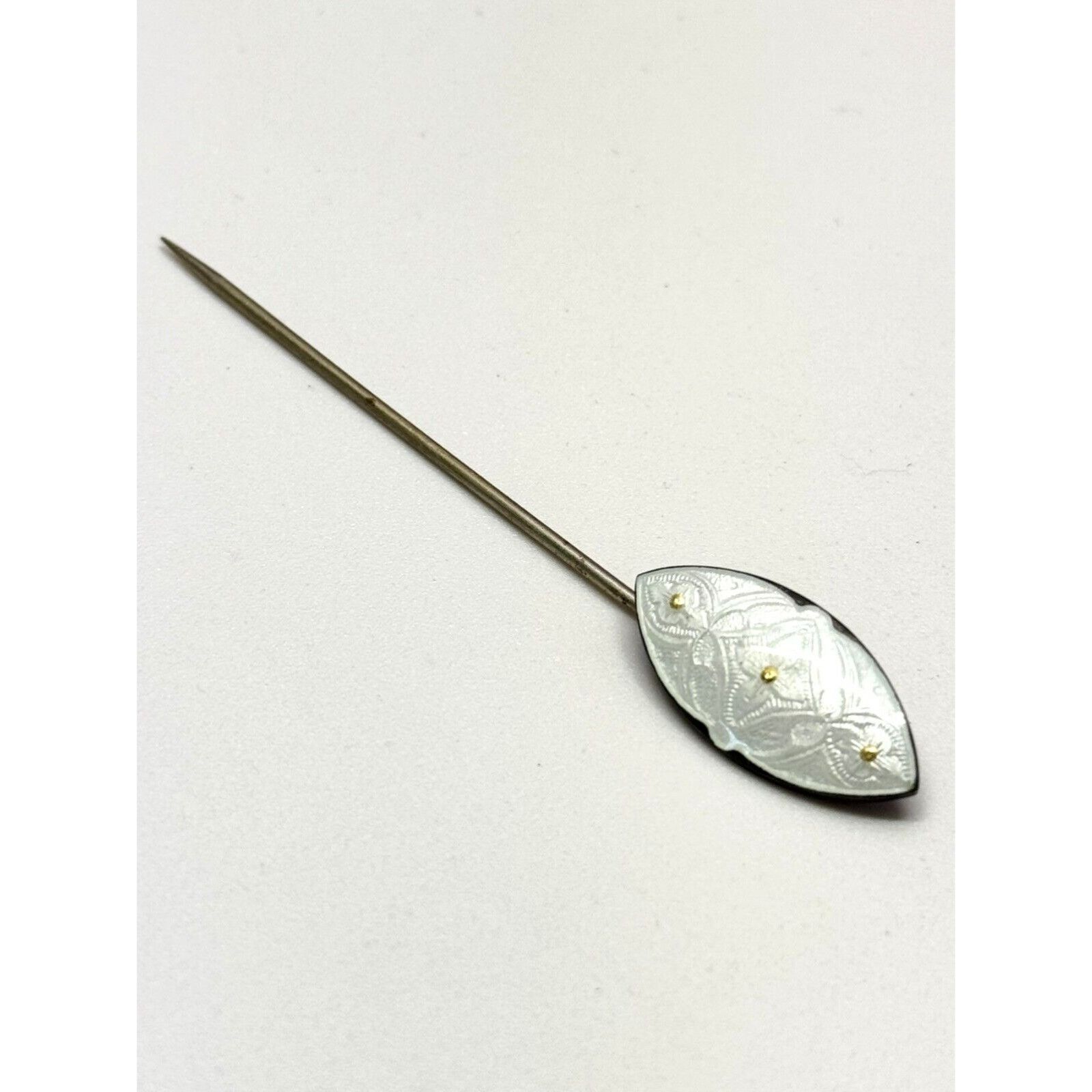 Vintage Antique Estate White Guilloche Enamel Stick Pin Size ONE SIZE - 2 Thumbnail