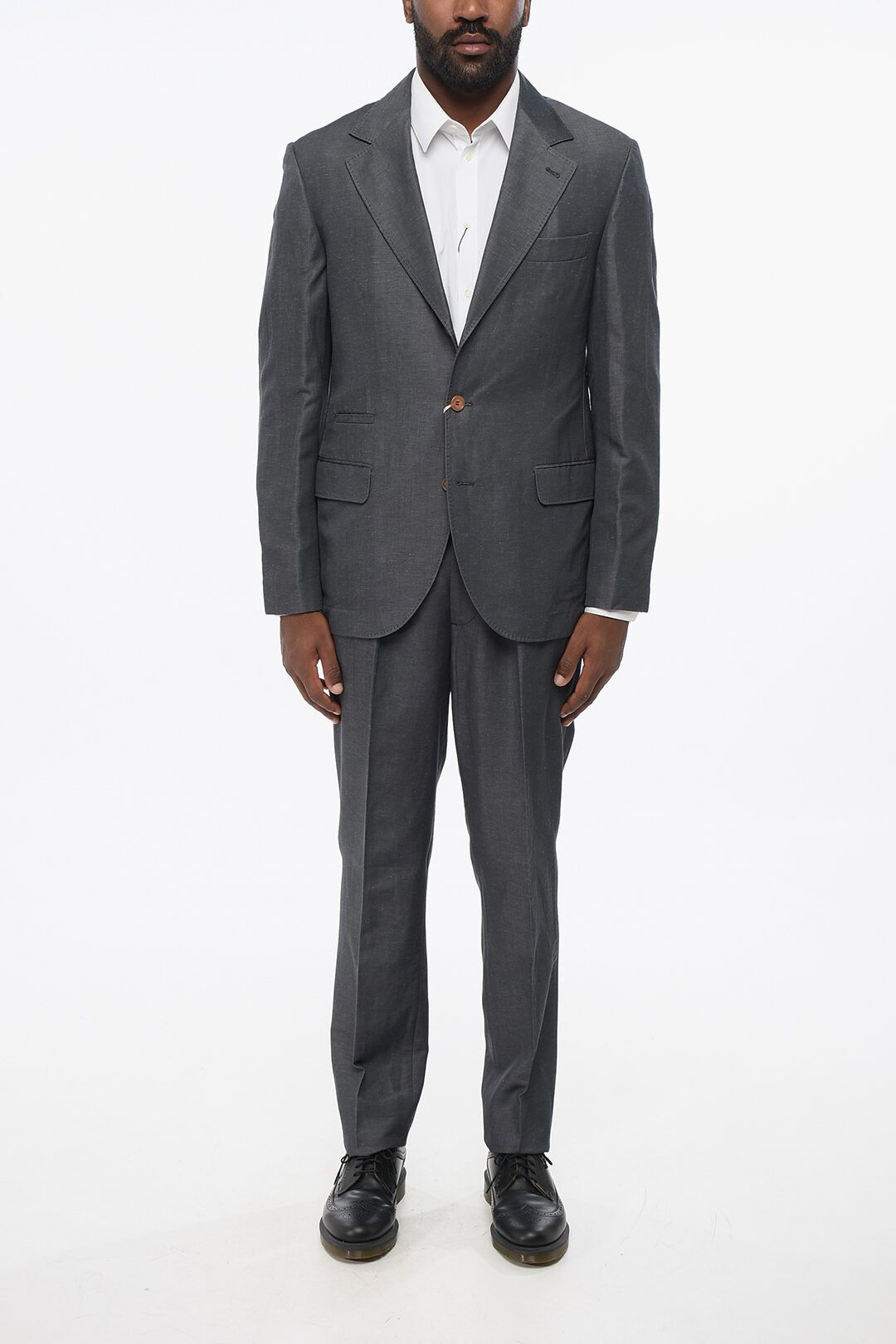 Brunello Cucinelli og1mm0725 Single-breasted Linen Blend Suit in Dark Grey Size US XL / EU 56 / 4 - 1 Thumbnail