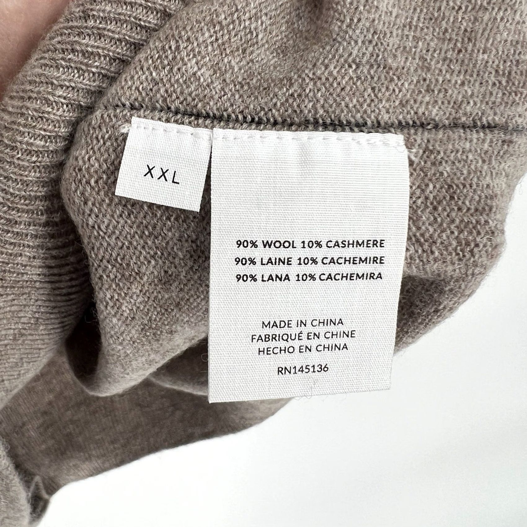NAADAM Nadaam Wool & Cashmere Blend Crewneck Sweater Mens 2XL Beige Navy Piping Outline Crew Neck Solid Knit Pullover Short Description: Not included Size US XXL / EU 58 / 5 - 6 Thumbnail