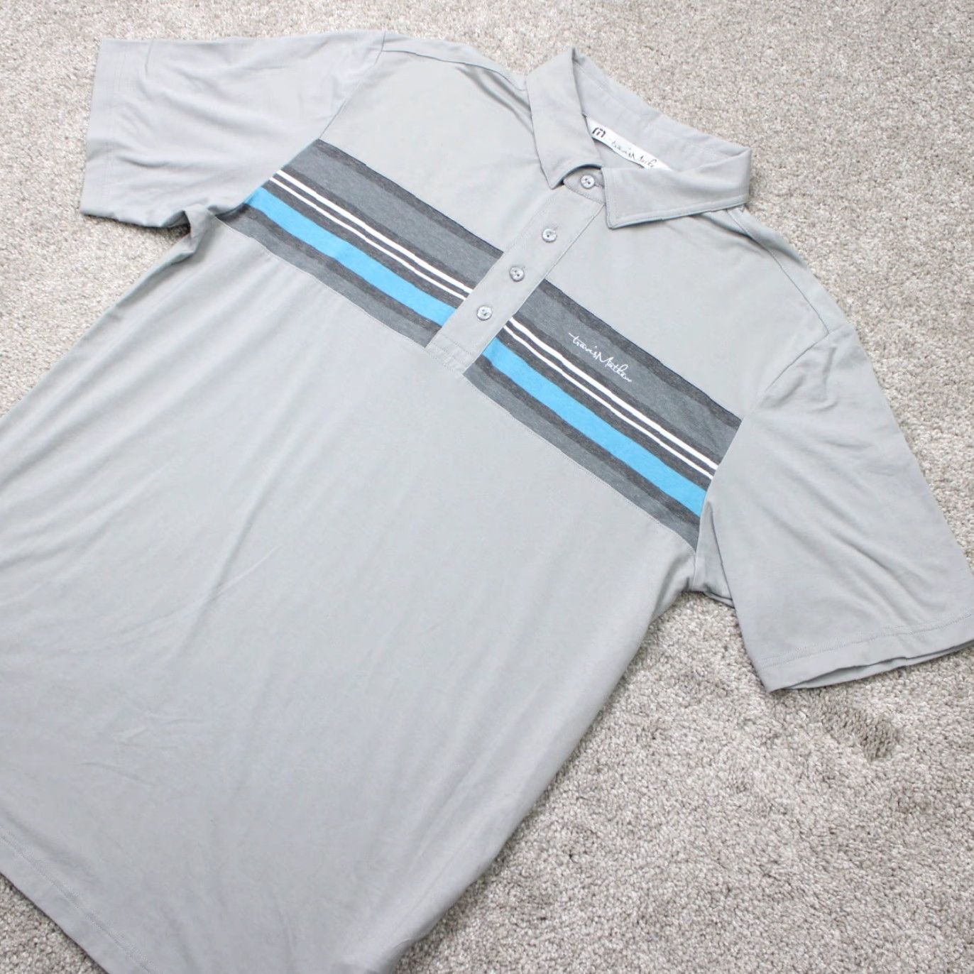 TravisMathew Travis Mathew Polo Shirt Mens Medium Gray Cotton/Polyester Stretch Short Sleeve Size US M / EU 48-50 / 2 - 4 Thumbnail