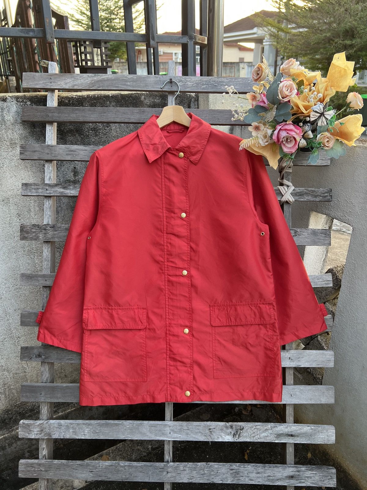 Burberry Burberry Red Button Jacket – Lightweight Casual Outerwear Size M / US 6-8 / IT 42-44 - 1 Thumbnail