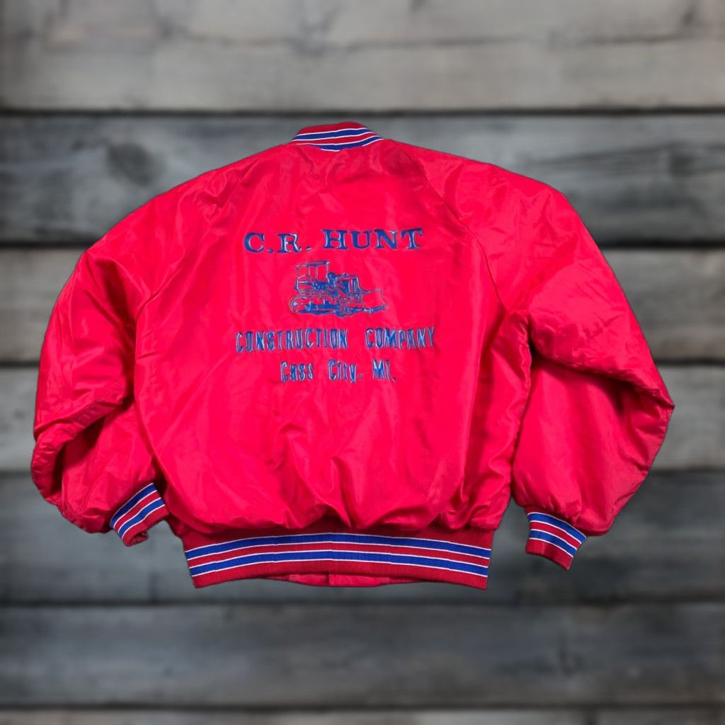 Dunbrooke VTG Dunbrooke Michigan Construction Company Satin Jacket Medium Red Bomber Jacket Satin Vintage Red Dunbrooke Jacket Size US M / EU 48-50 / 2 - 1 Thumbnail