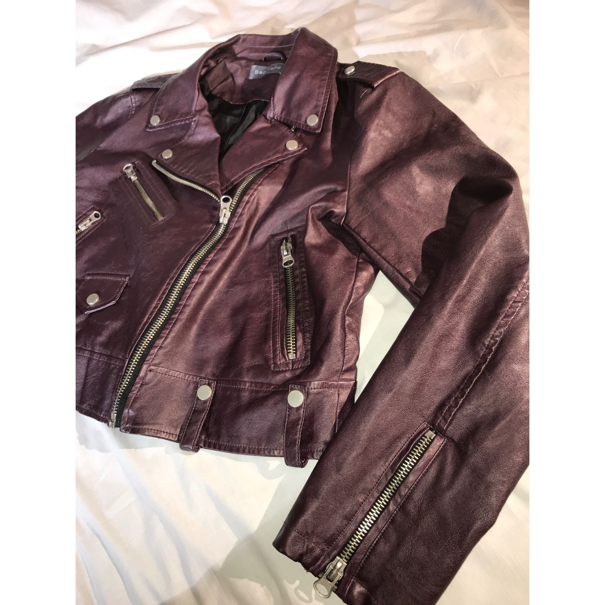 Designer Bagatelle Womens Purple Plum Vegan Leather Motorcycle Jacket Size L / US 10 / IT 46 - 3 Thumbnail