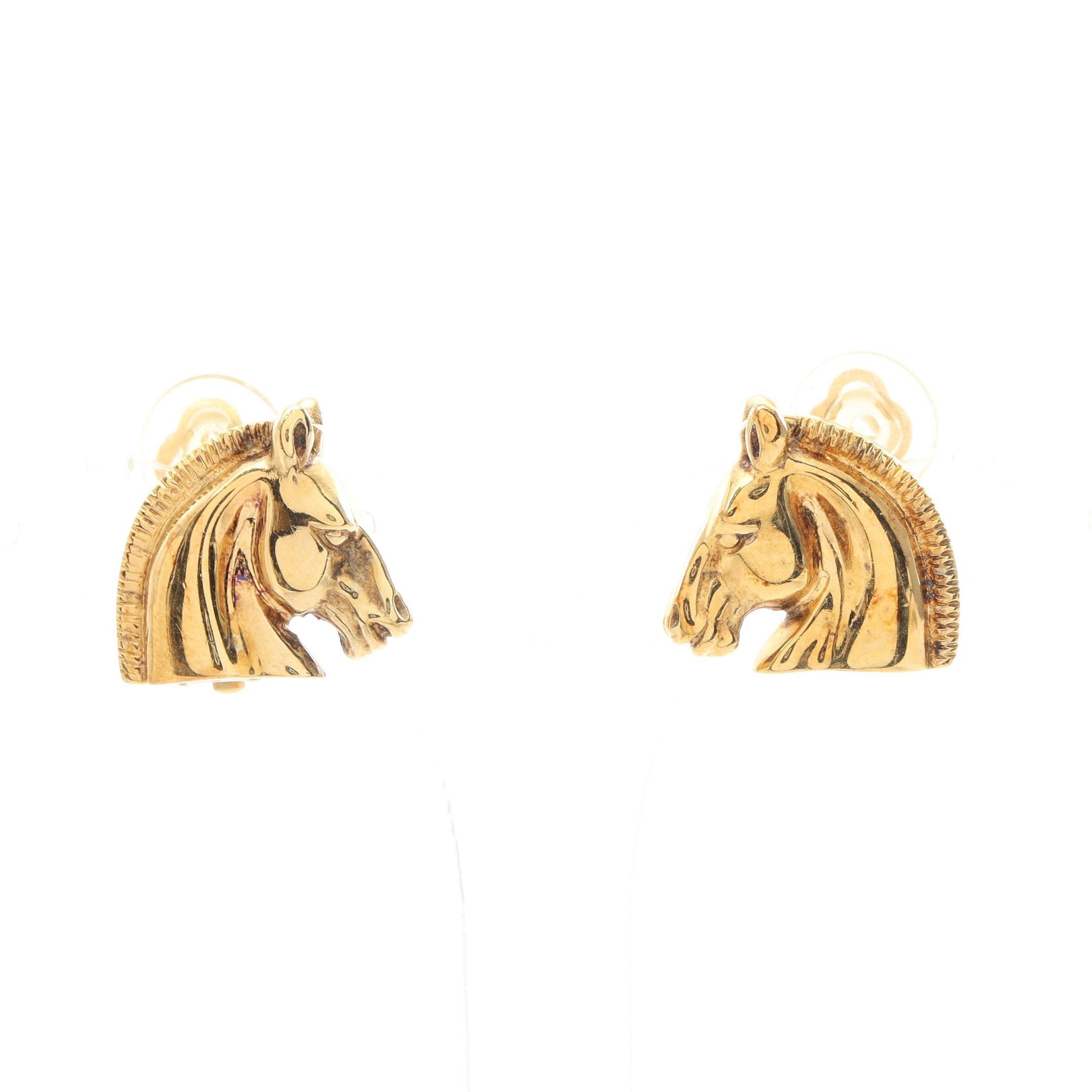 image of Hermes Bijouterie Fantaisie Cheval Earrings Gp Gold Horse Motif, Women's