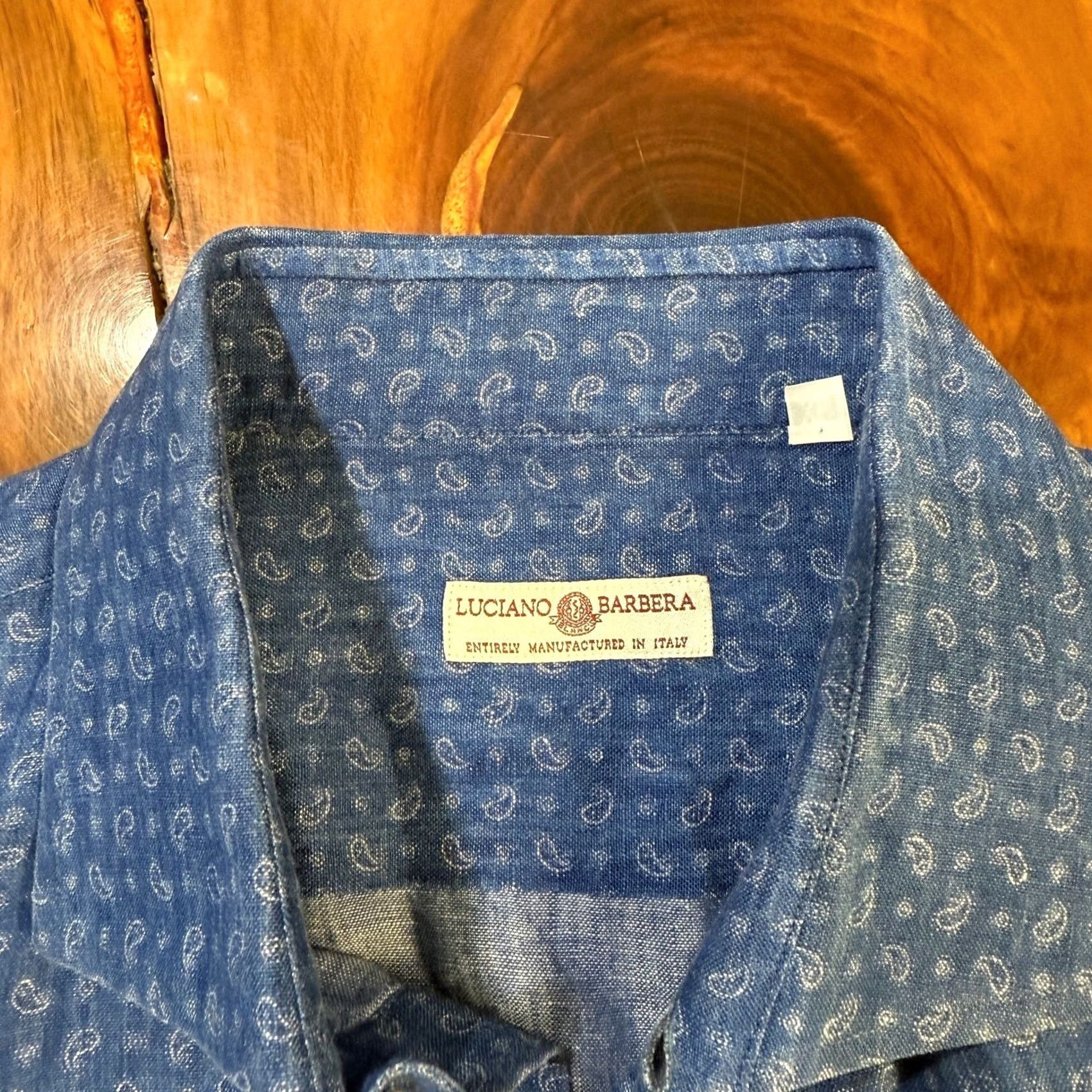 Vintage Luciano Barbera Shirt Mens XL Blue Button Linen Business Casual Paisley Size US XL / EU 56 / 4 - 3 Thumbnail