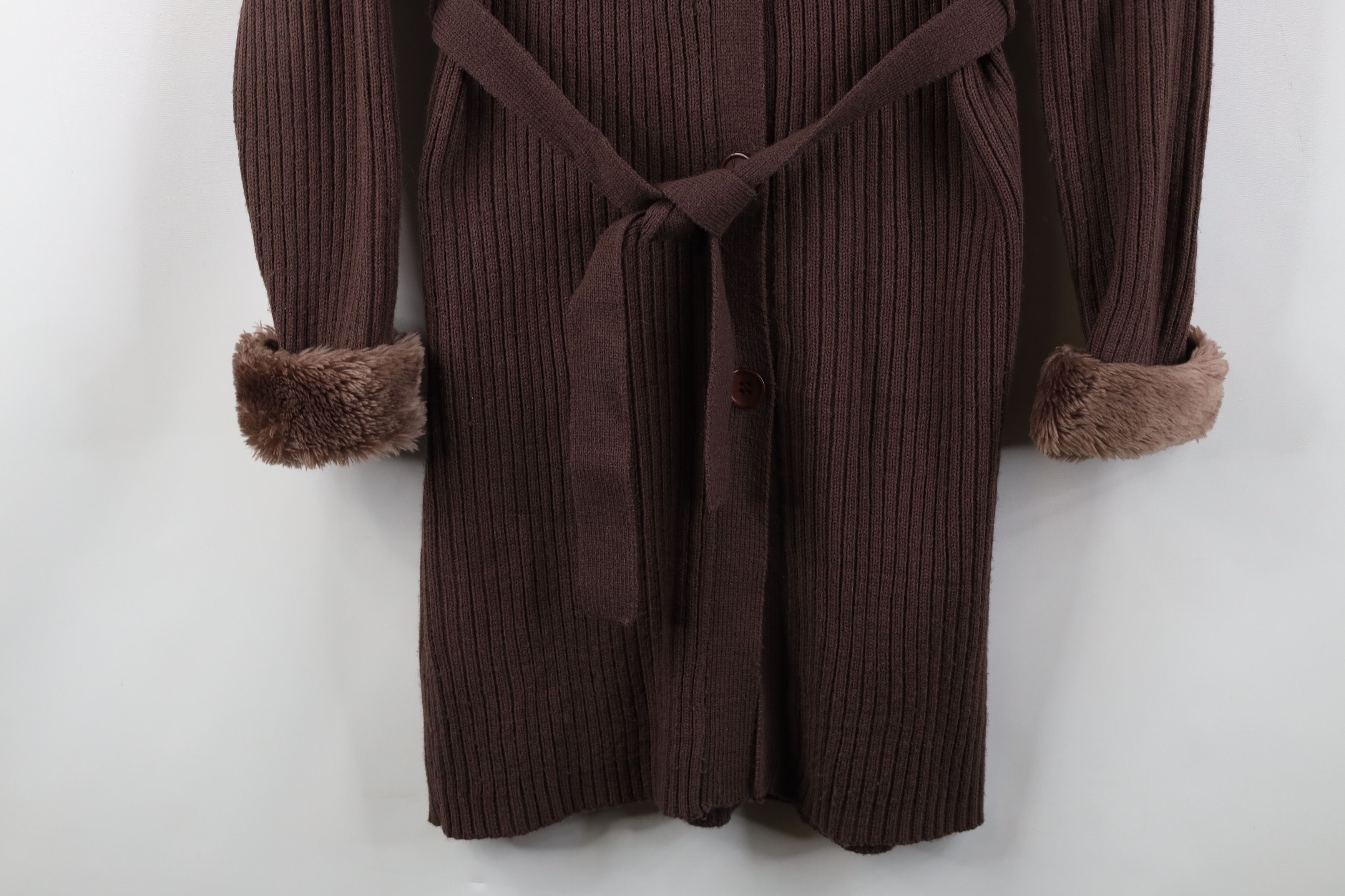 Vintage Vintage Y2K Babydoll Belted Ribbed Knit Cardigan Sweater Size M / US 6-8 / IT 42-44 - 3 Thumbnail