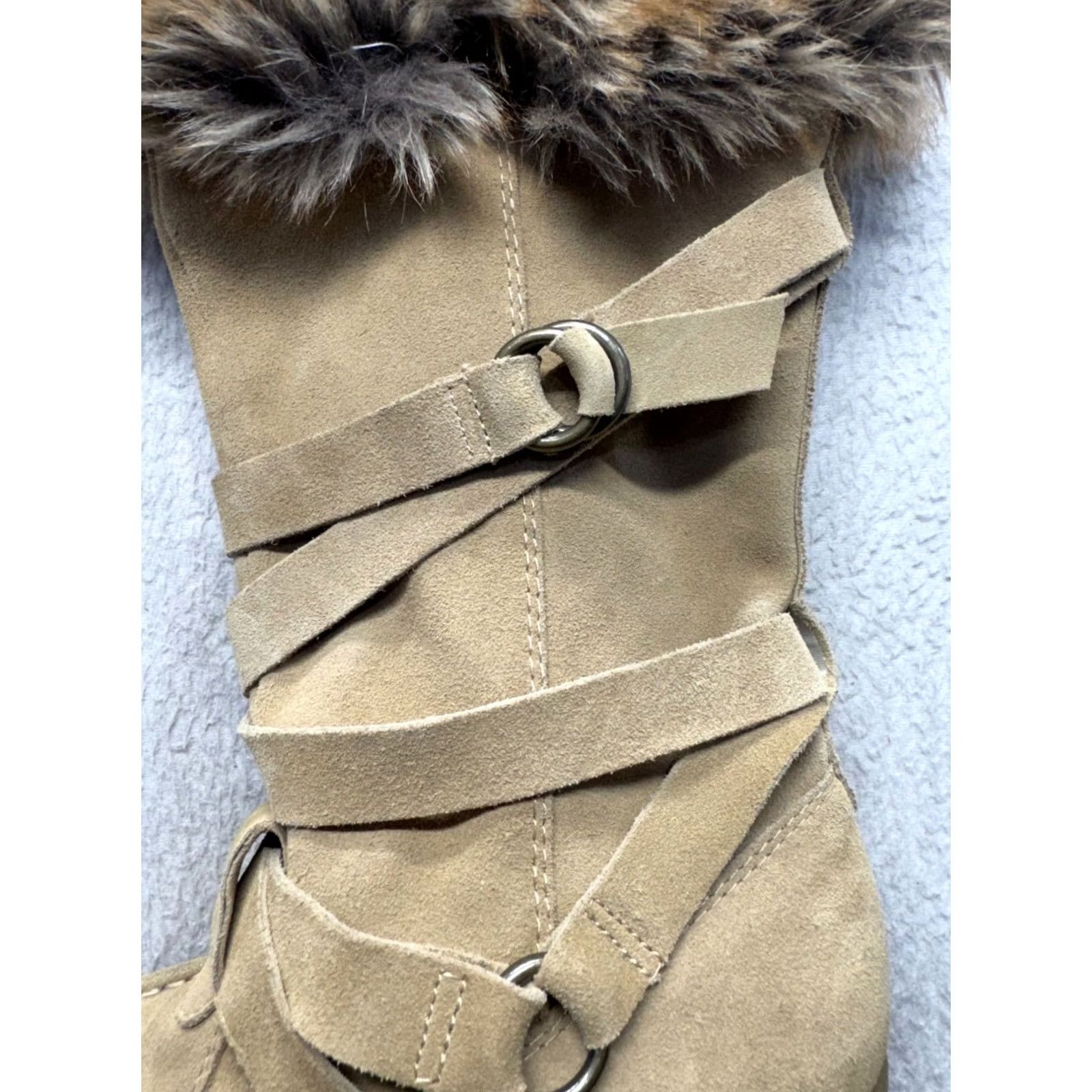 Vintage Report Tan Faux Fur-Trimmed Knee-High Wedge Boots #136B Womens 8 Bootie Tan Faux Fur Trim Knee-High Wedge Boots Report 136B Size US 8 / IT 38 - 4 Thumbnail
