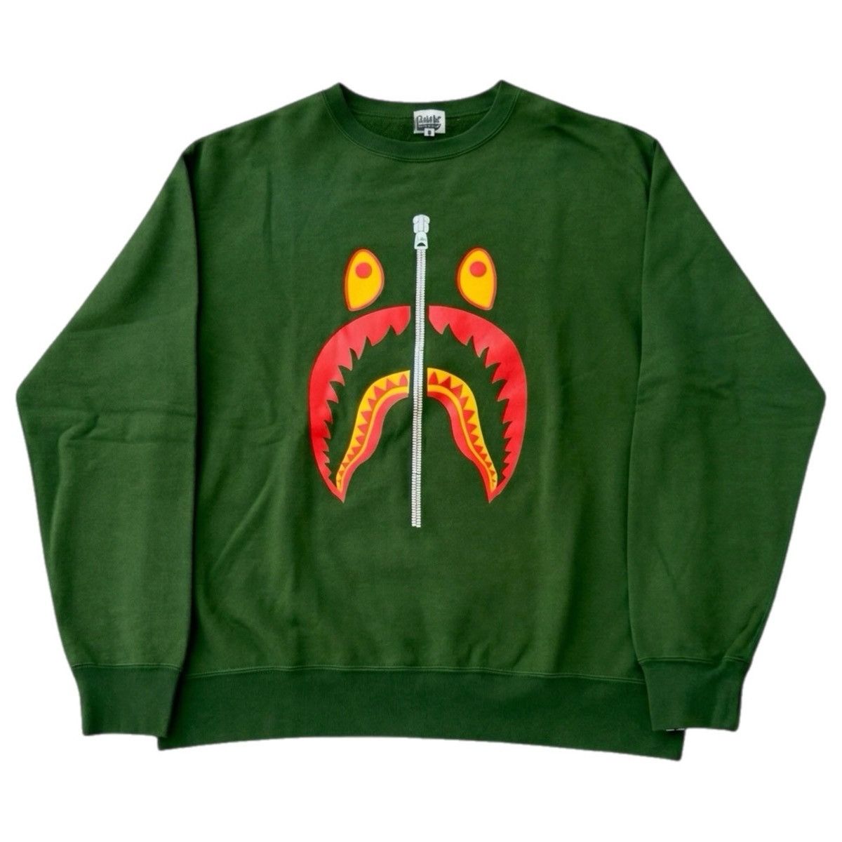 Bape Bape Shark Crewneck Olive Size US XL / EU 56 / 4 - 1 Thumbnail