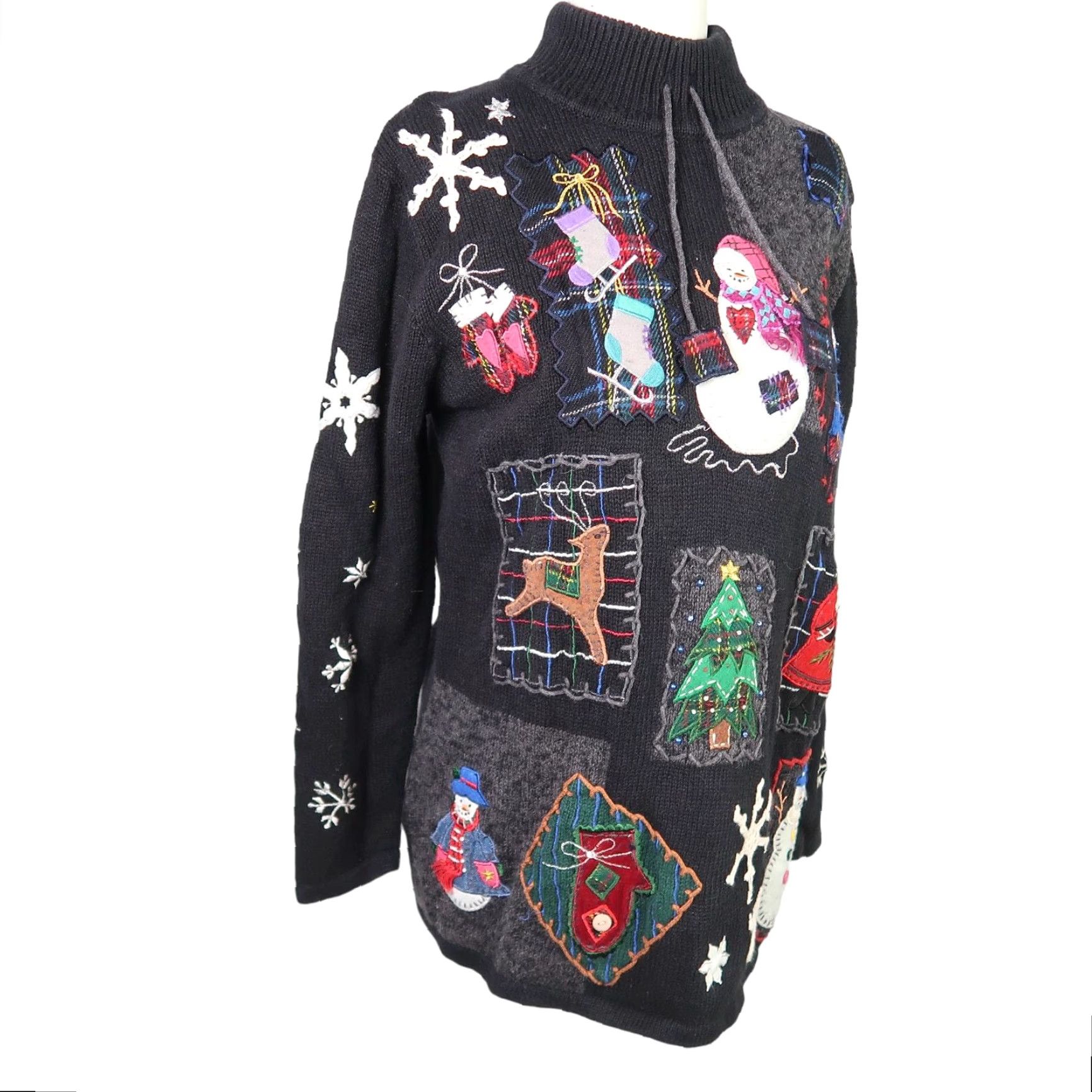 Vintage VINTAGE 90s Design Originals Black Knit Christmas Snowman Turtleneck Sweater S Women Size S / US 4 / IT 40 - 3 Thumbnail