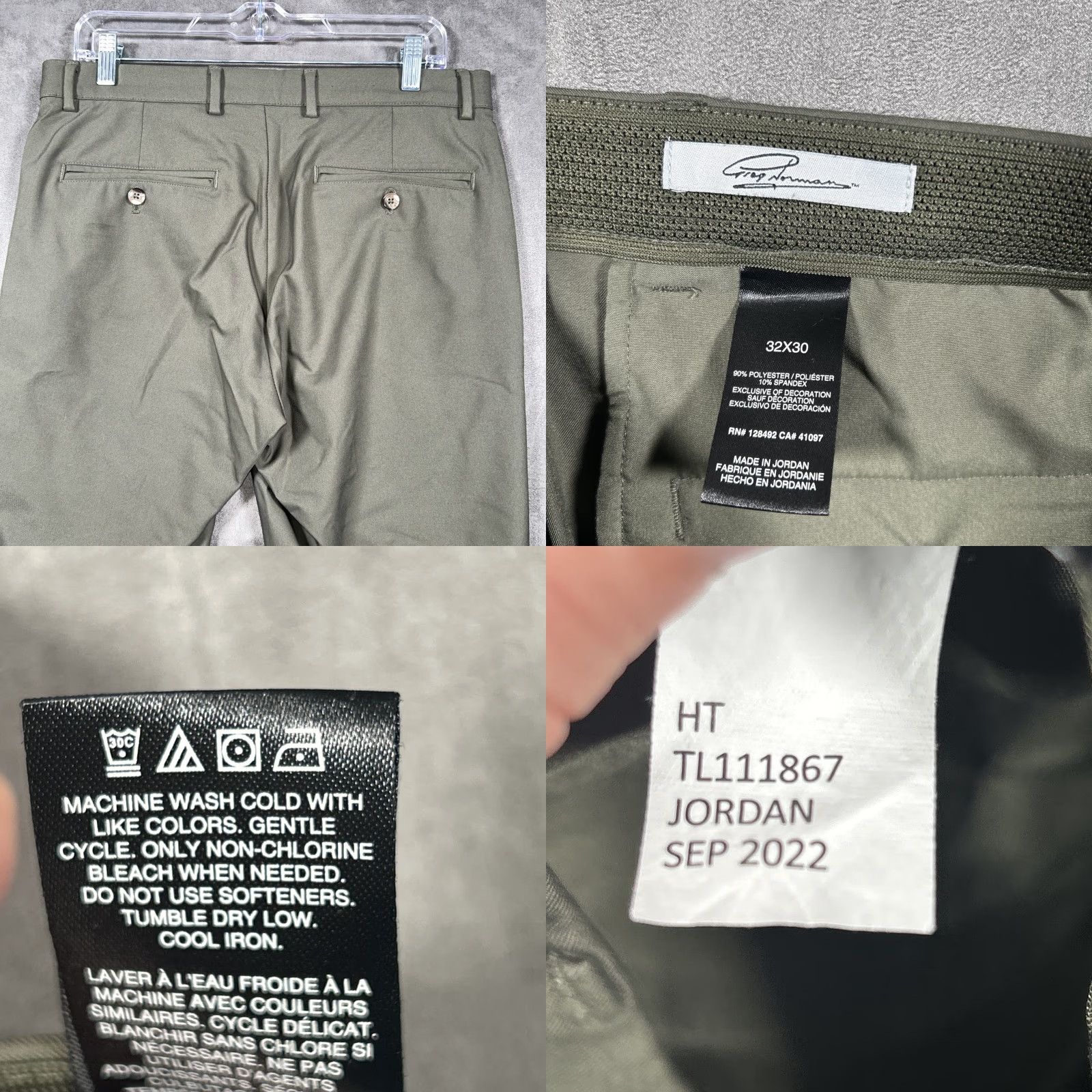 Olive Greg Norman Mens Performance Classic Pants Olive Green 32x30 Slash Pockets Size US 32 / EU 48 - 8 Thumbnail