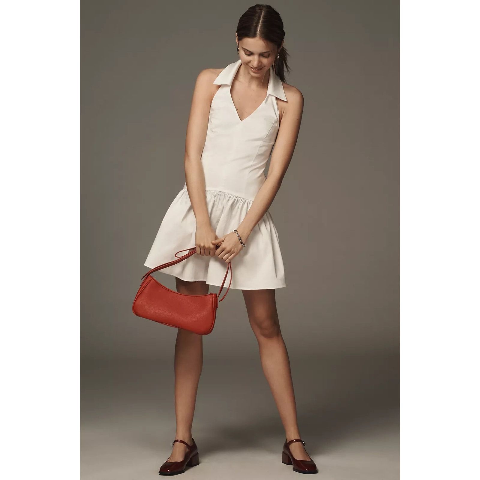 Anthropologie NWT Maeve Halter Drop-Waist Mini Dress $148 LARGE White Size L / US 10 / IT 46 - 1 Thumbnail