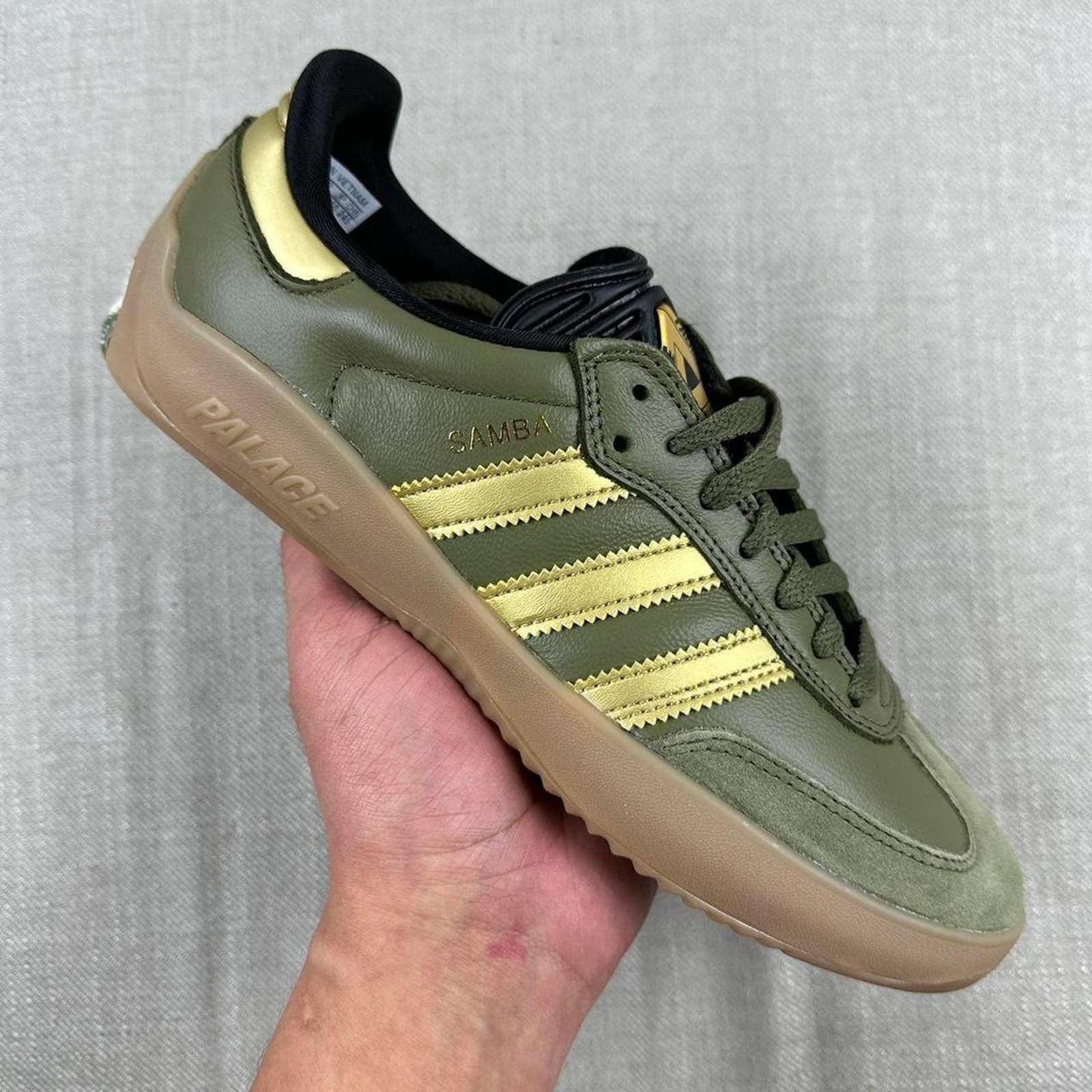 image of Adidas X Palace Samba Olive Green Gold Shoes, Men's (Size 8.5)