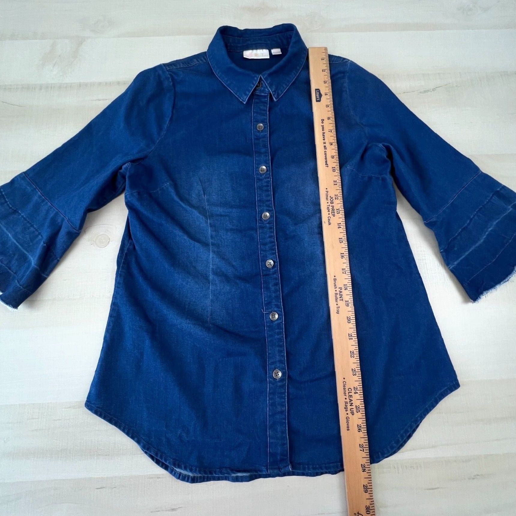 Vintage Belle Kim Gravel Womens Top XS Blue Chambray Button Up 3/4 Sleeve Shirt Size XS / US 0-2 / IT 36-38 - 5 Thumbnail