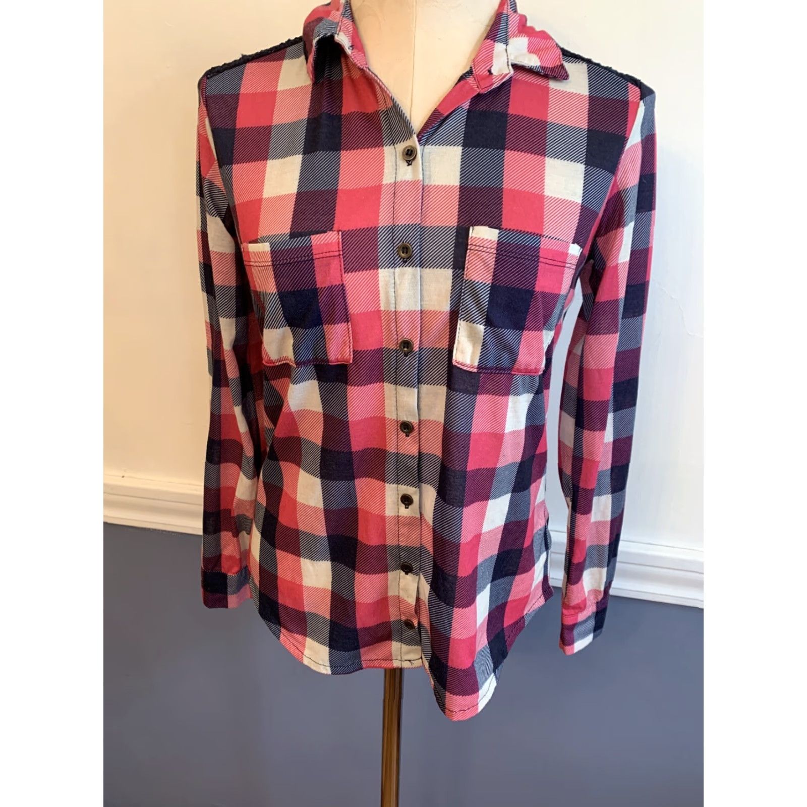 Vintage VINTAGE Polly & Esther Junior Women's Casual Plaid Button-Down Lace Back Shirt Image: Pink Size S / US 4 / IT 40 - 3 Thumbnail