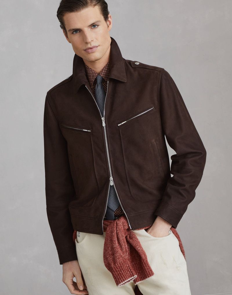 Brunello Cucinelli o1w1db10226 Leather Jacket in Dark Brown Size US XXS / EU 40 - 1 Thumbnail