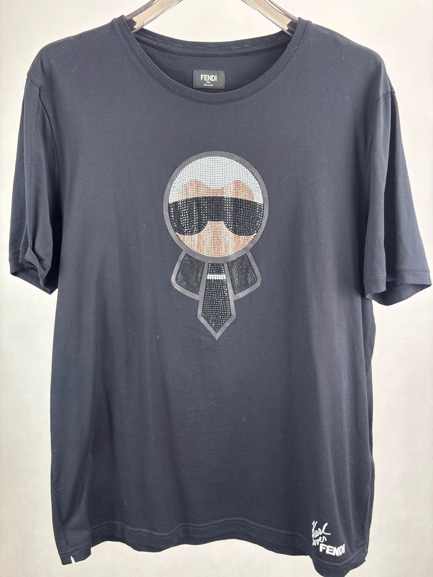 Fendi FENDI Black Cartoon Head Rhinestone Short Sleeve K1 Size US XL / EU 56 / 4 - 1 Thumbnail