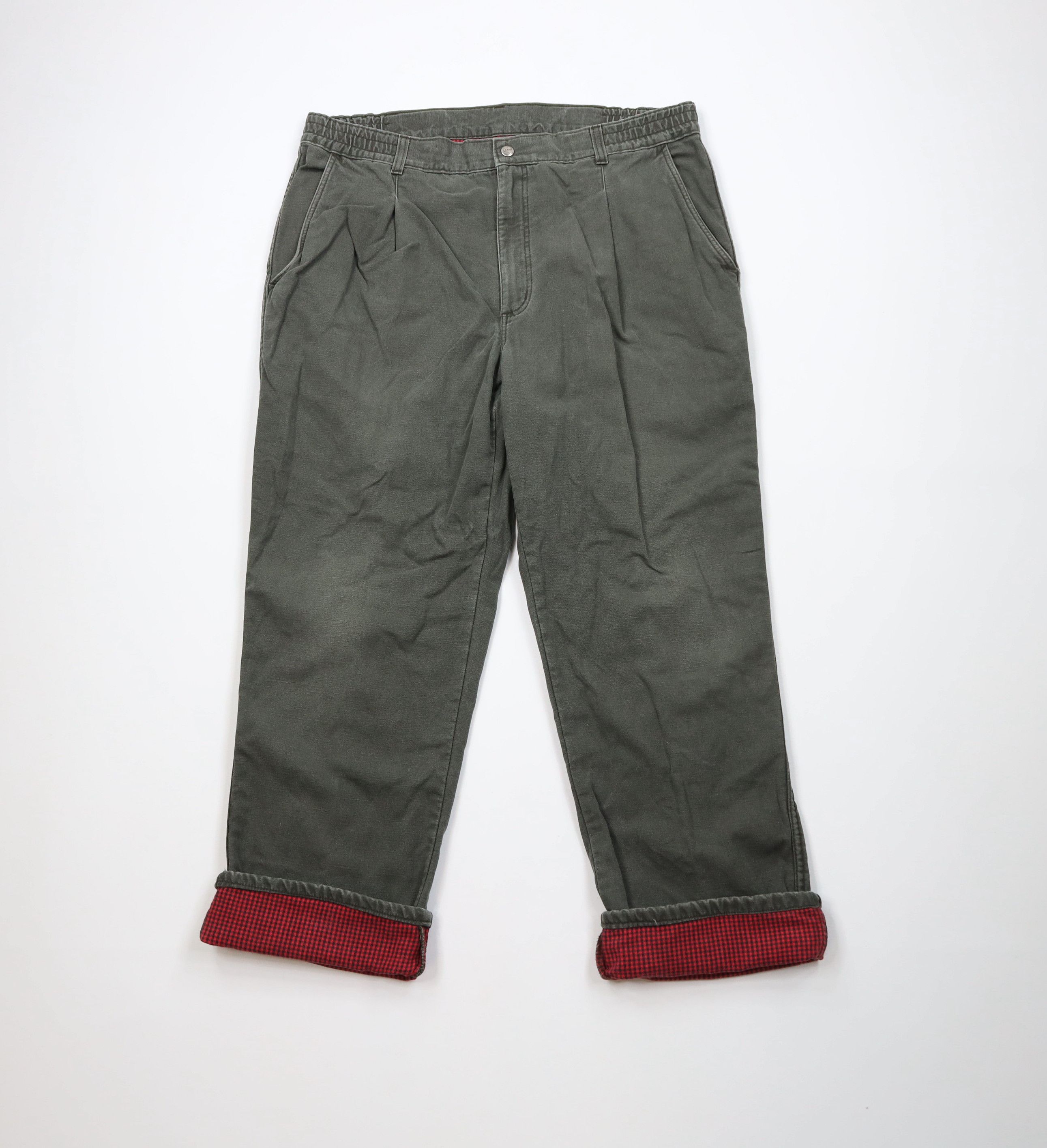 Vtg 90s LL Bean Lined Canvas Wide Leg Pants Green USA