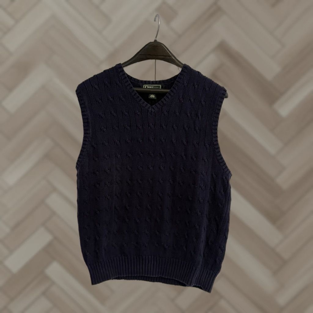 Croft & Barrow VINTAGE Croft & Barrow Sweater Vest Men Blue Large V-Neck Cable-Knit Sleeveless 90s Mens Size US L / EU 52-54 / 3 - 1 Thumbnail