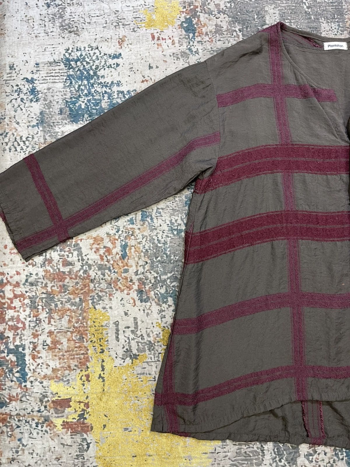 Issey Miyake Issey Miyake Plantation 3 Quarter Sleeve Maroon Check Top Size US M / EU 48-50 / 2 - 6 Thumbnail