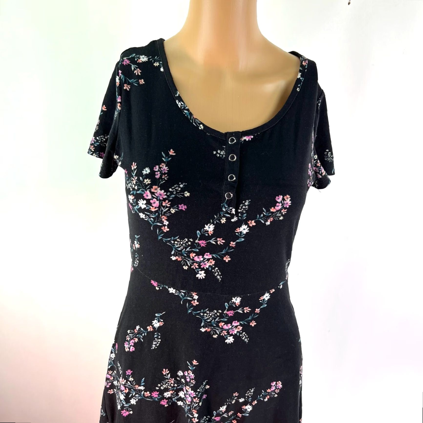 Vintage Pink Rose Casual Black Floral Daytime/Casual Dress Size S Womens Size S / US 4 / IT 40 - 2 Thumbnail