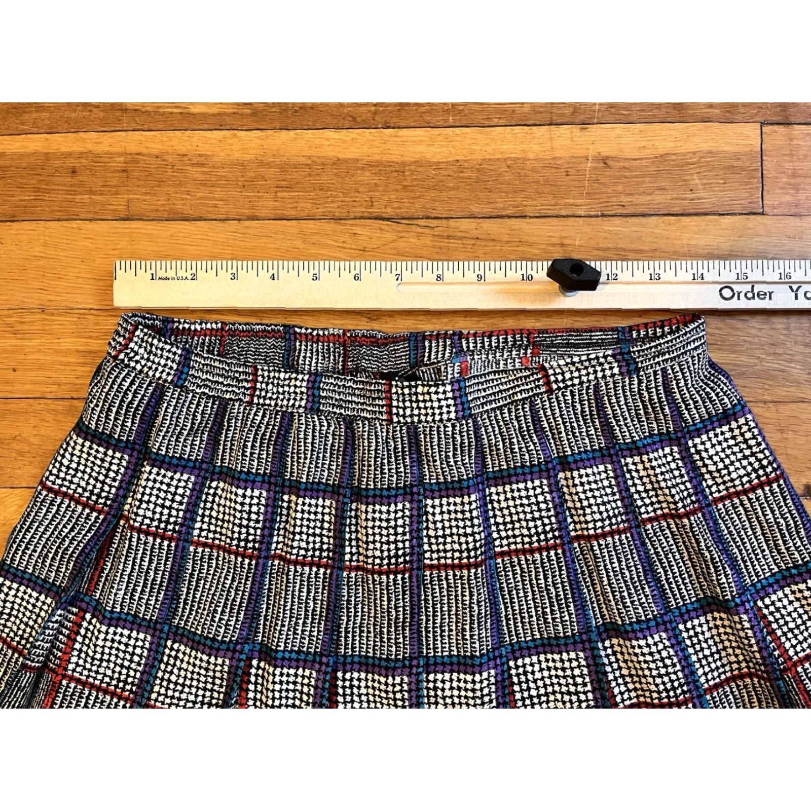 Vintage VINTAGE Starington Silk Blouse Skirt Scarf Set Women’s 12 Plaid Grey Blue 80s Size 4XL / US 24-26 - 7 Thumbnail